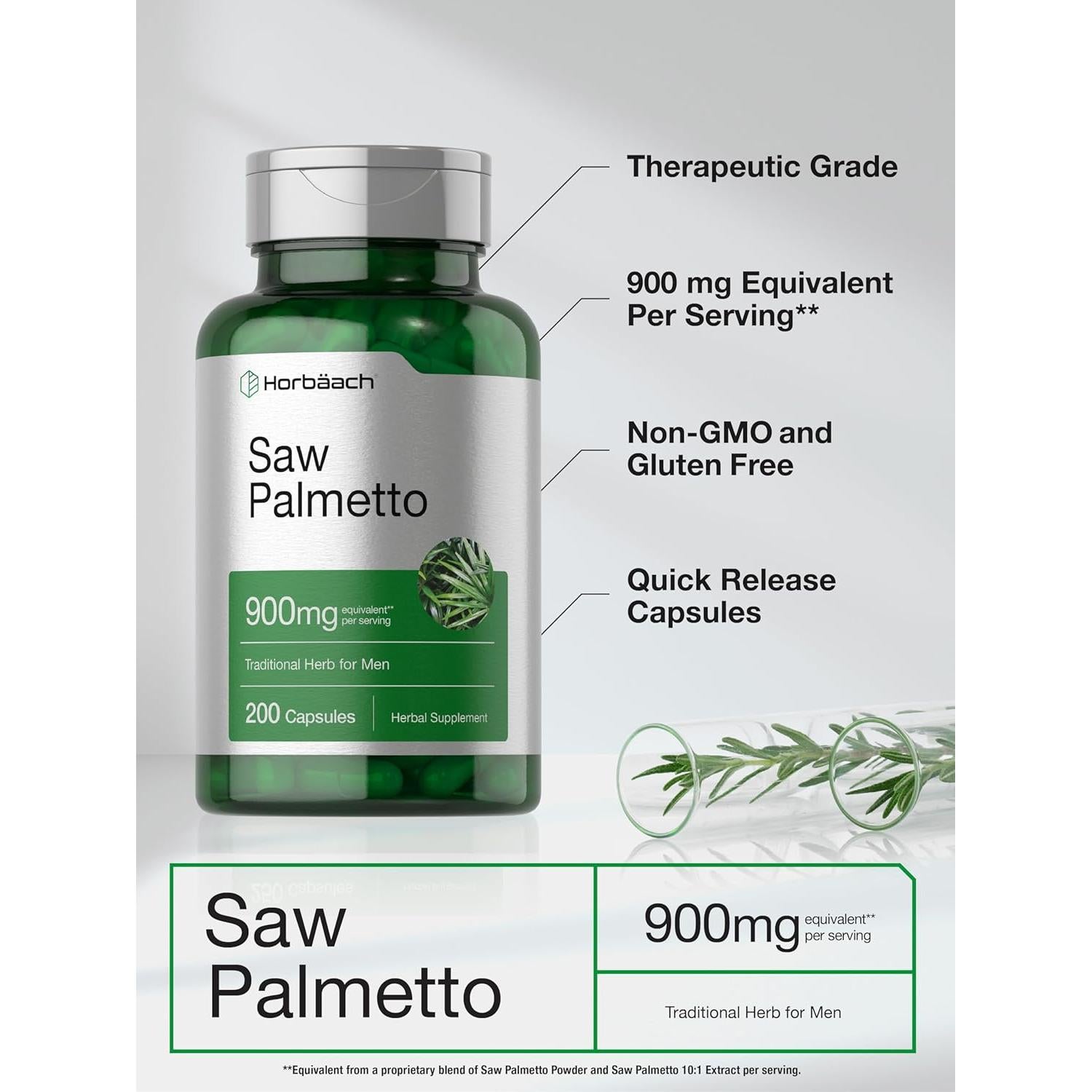 Extracto de Saw Palmetto Horbaach 900mg 200 Cápsulas Sin OGM