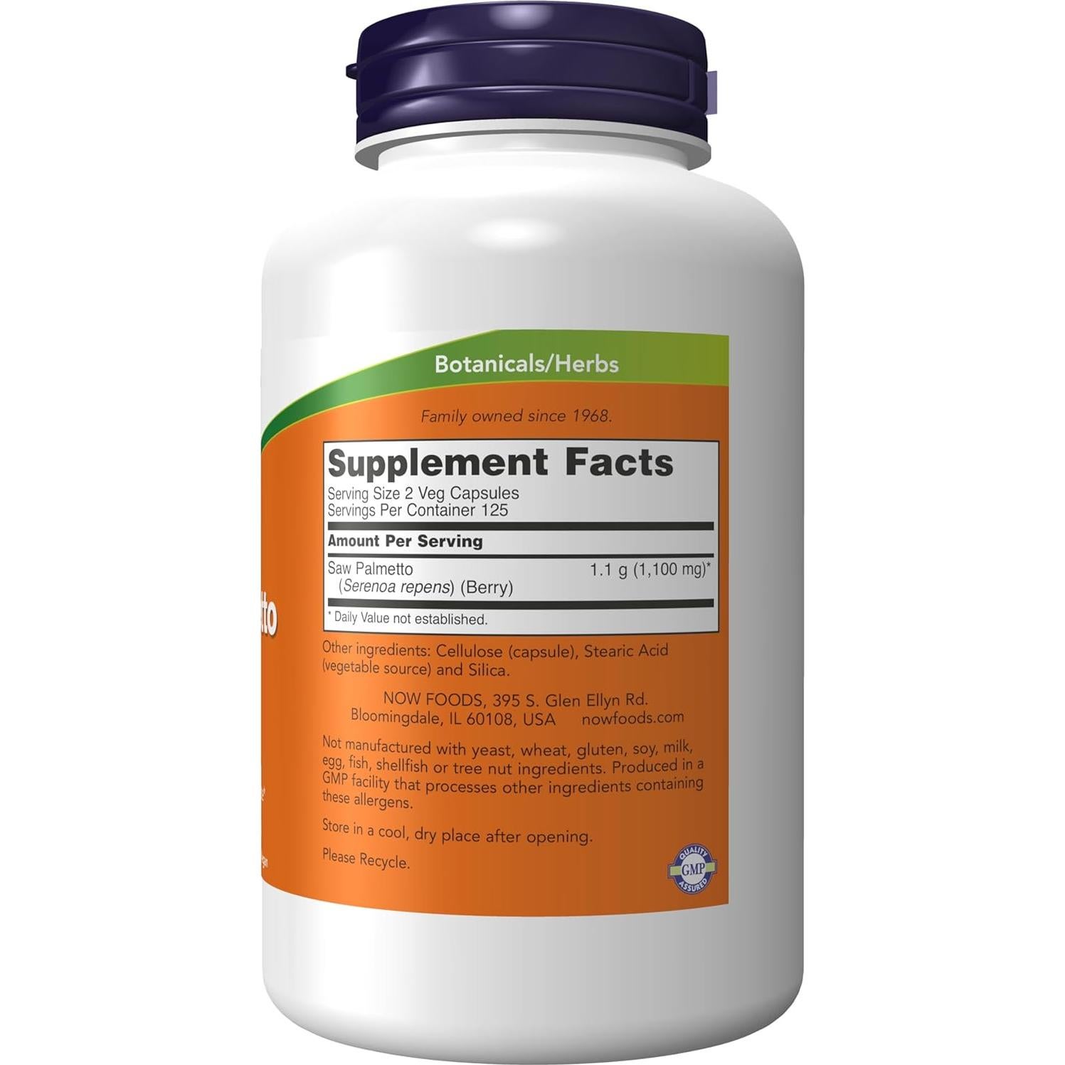NOW Foods Bayas de Saw Palmetto 550 mg 250 Cápsulas Veganas