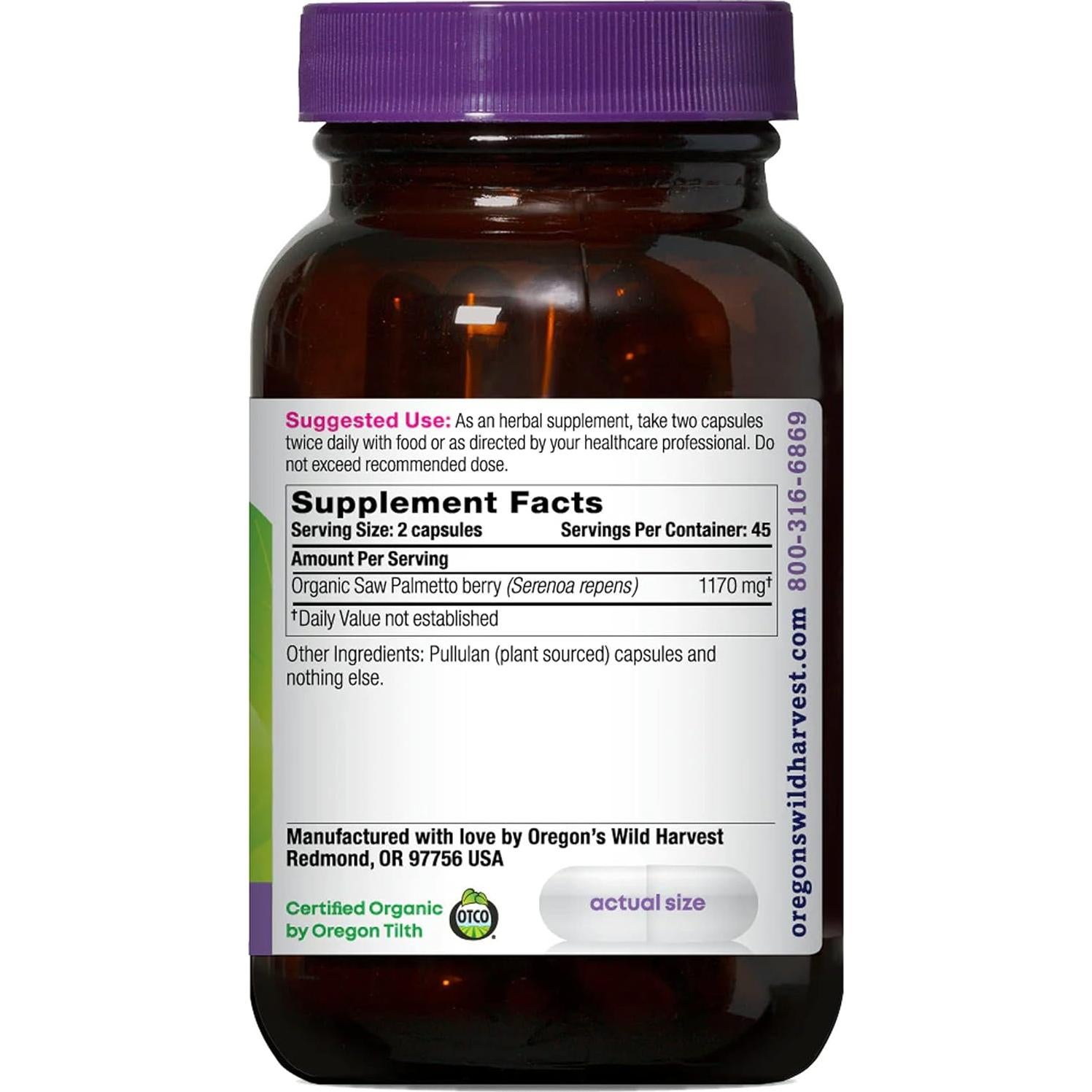 Cápsulas Orgánicas de Saw Palmetto Oregon's Wild Harvest 90 Unidades