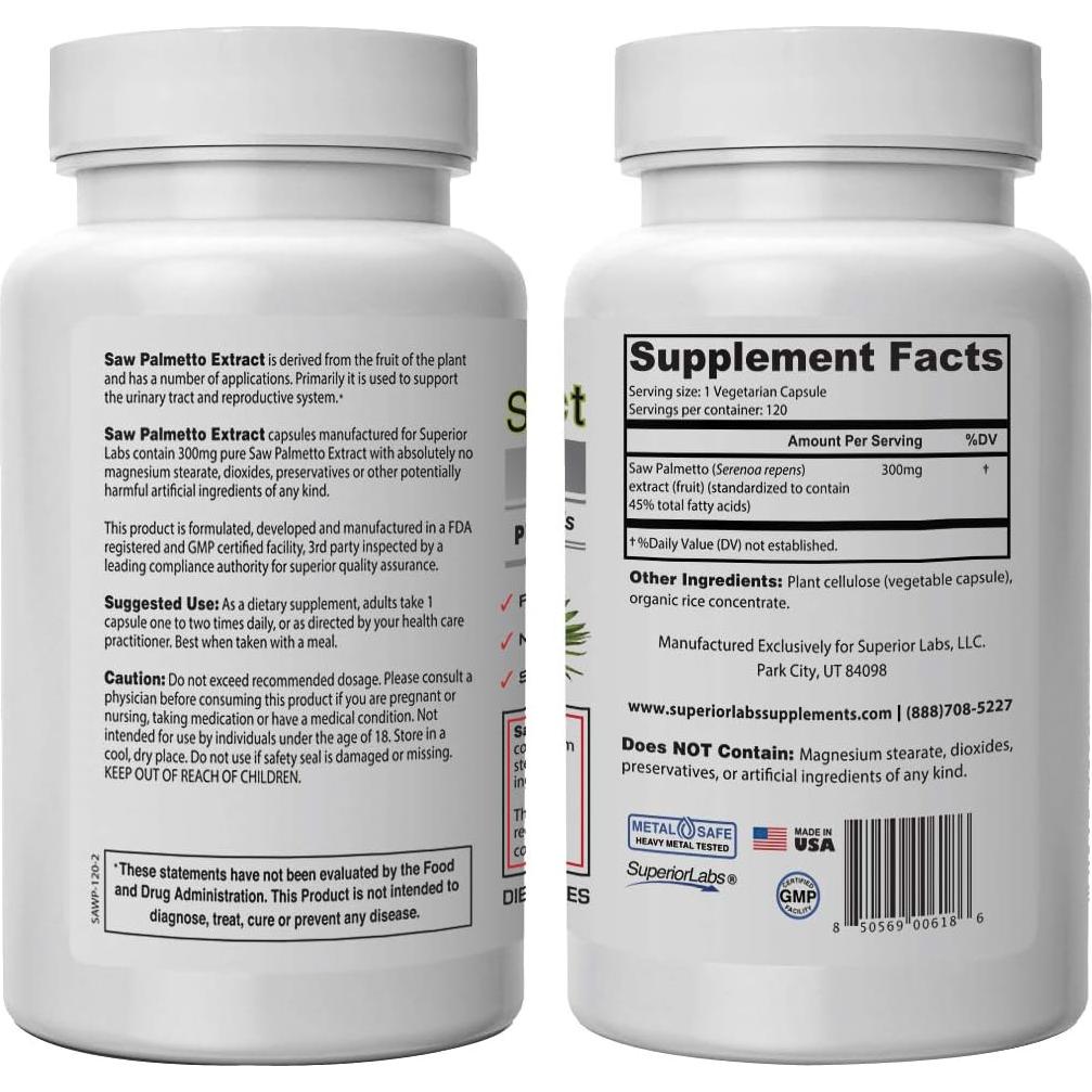 Extracto de Saw Palmetto Superior Labs 300 mg 120 Cápsulas