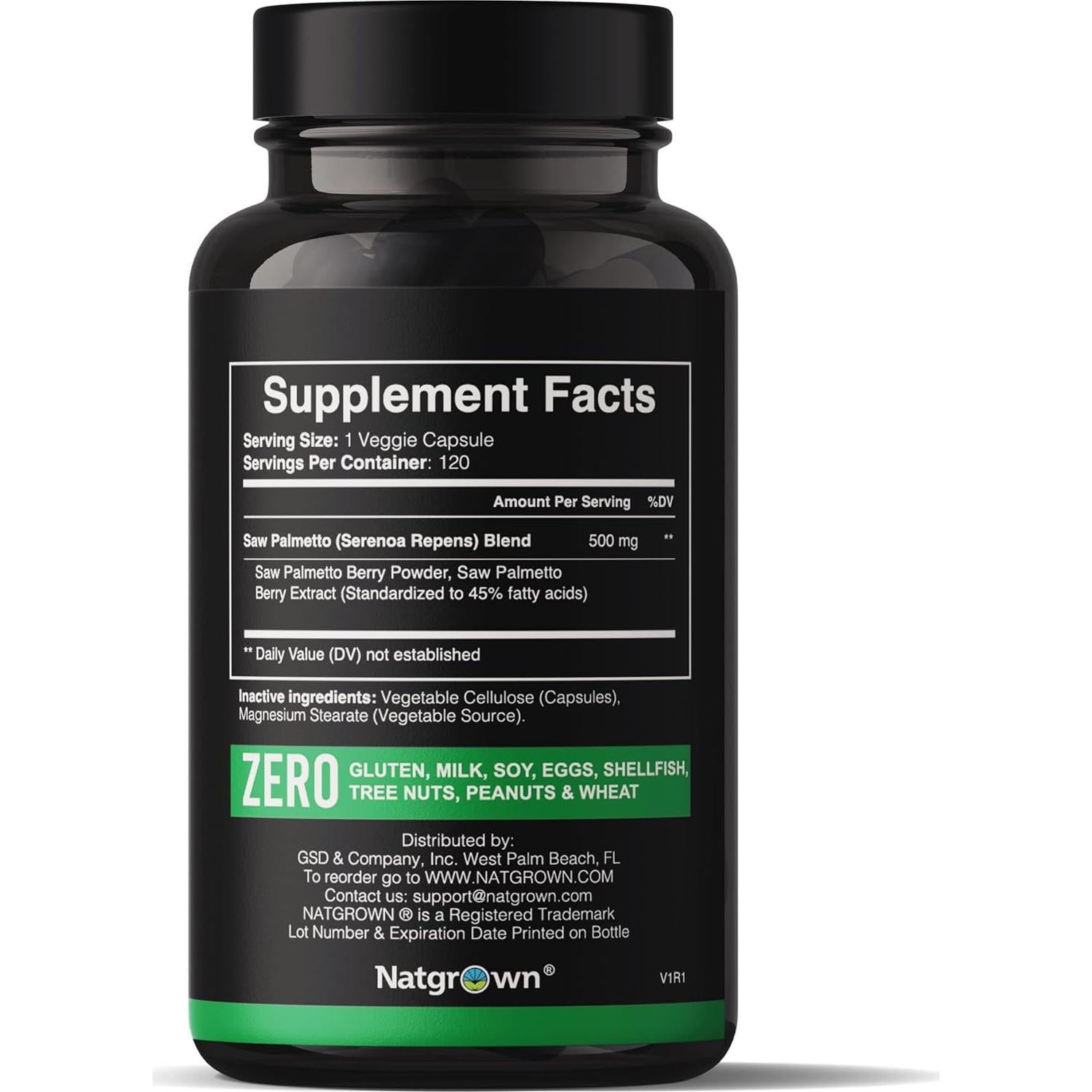 Suplemento de Saw Palmetto Natgrown 500mg - 120 Cápsulas Veganas