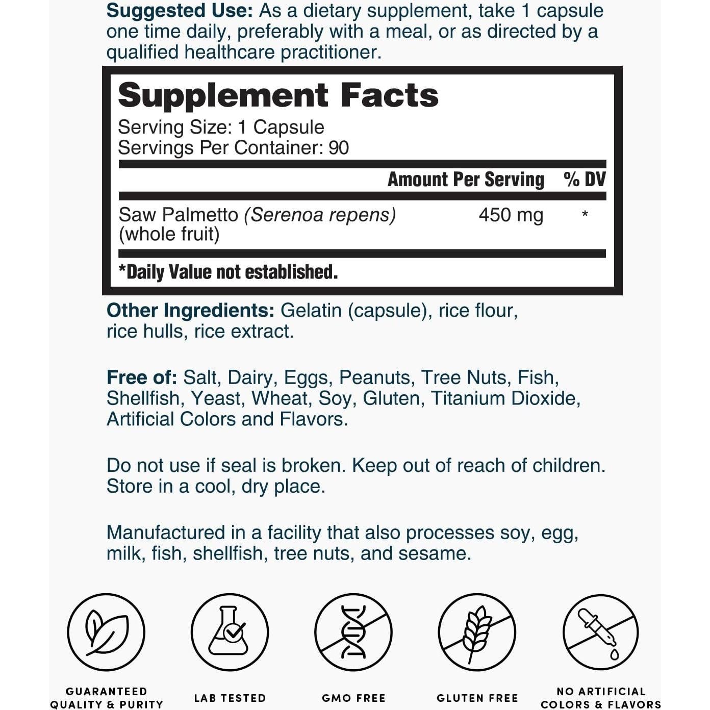 Saw Palmetto 450mg Laboratorio de la Naturaleza - 90 Cápsulas Veganas