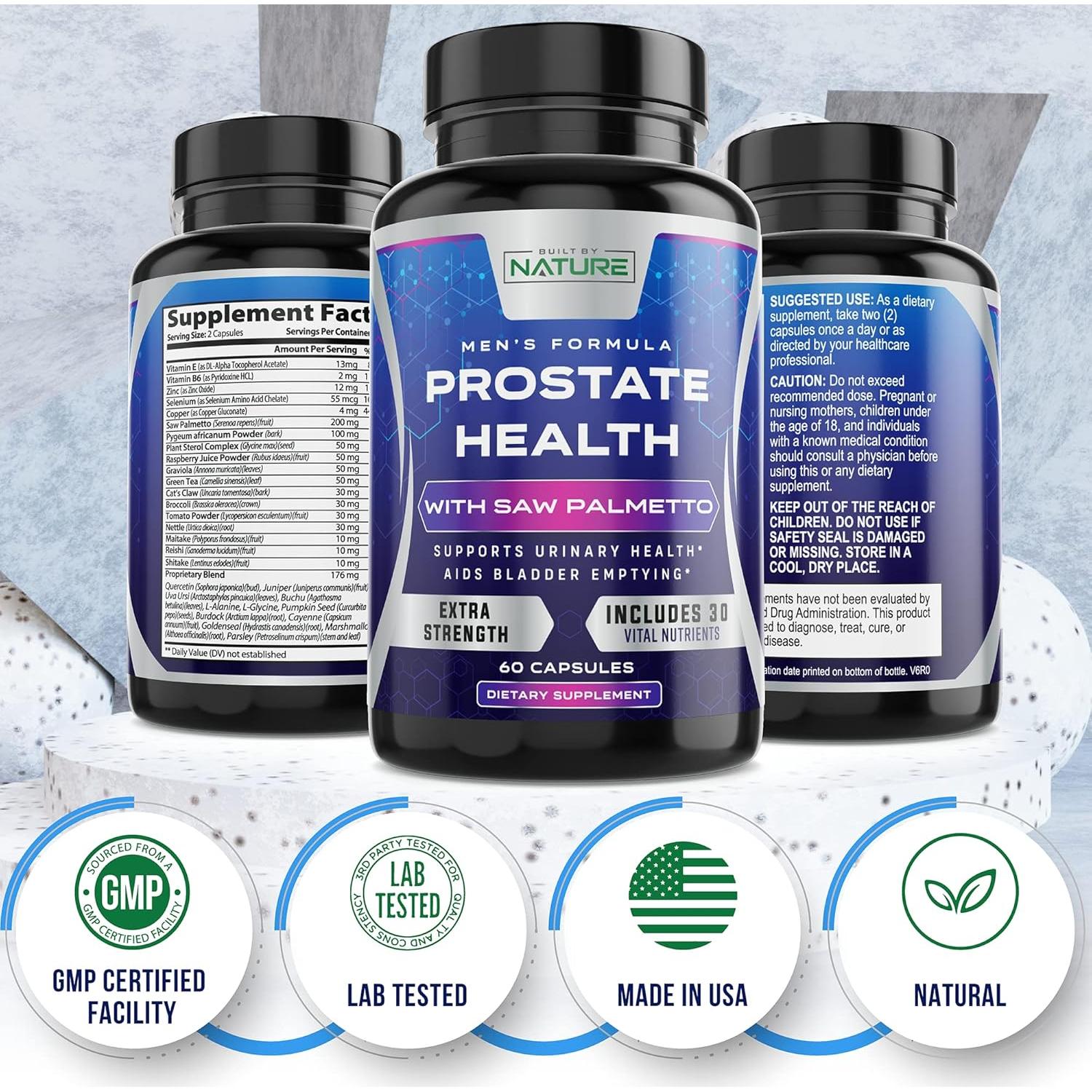 Suplemento Prostático Saw Palmetto Construido por Naturaleza 60 Cápsulas