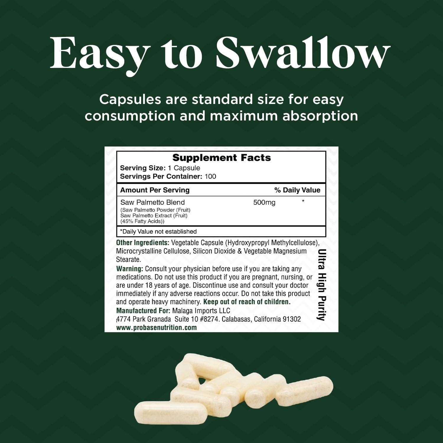 Extracto de Saw Palmetto Nutrición Probase 100 Cápsulas 500mg