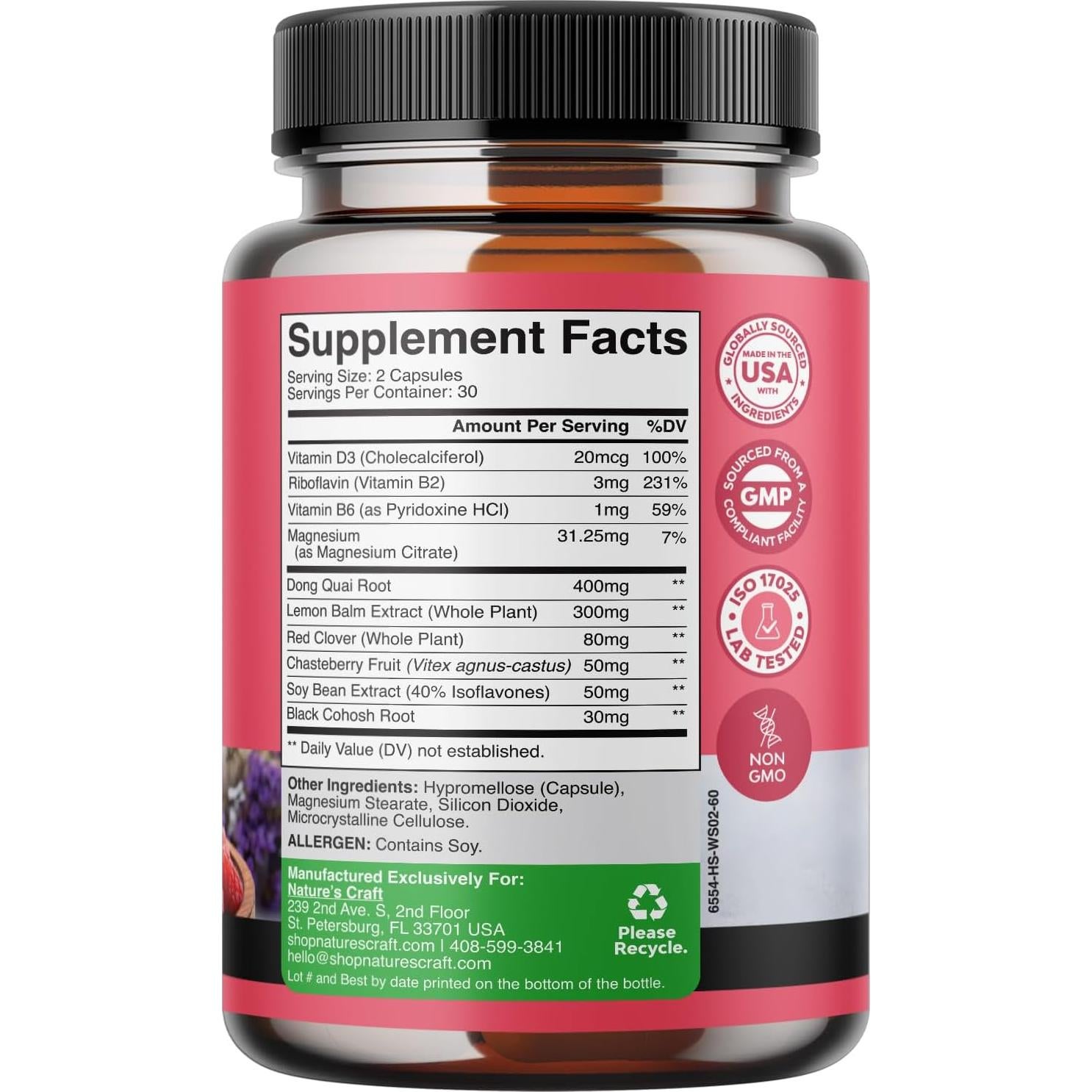 Suplemento Herbal Natures Craft para Menopausia y Cabello