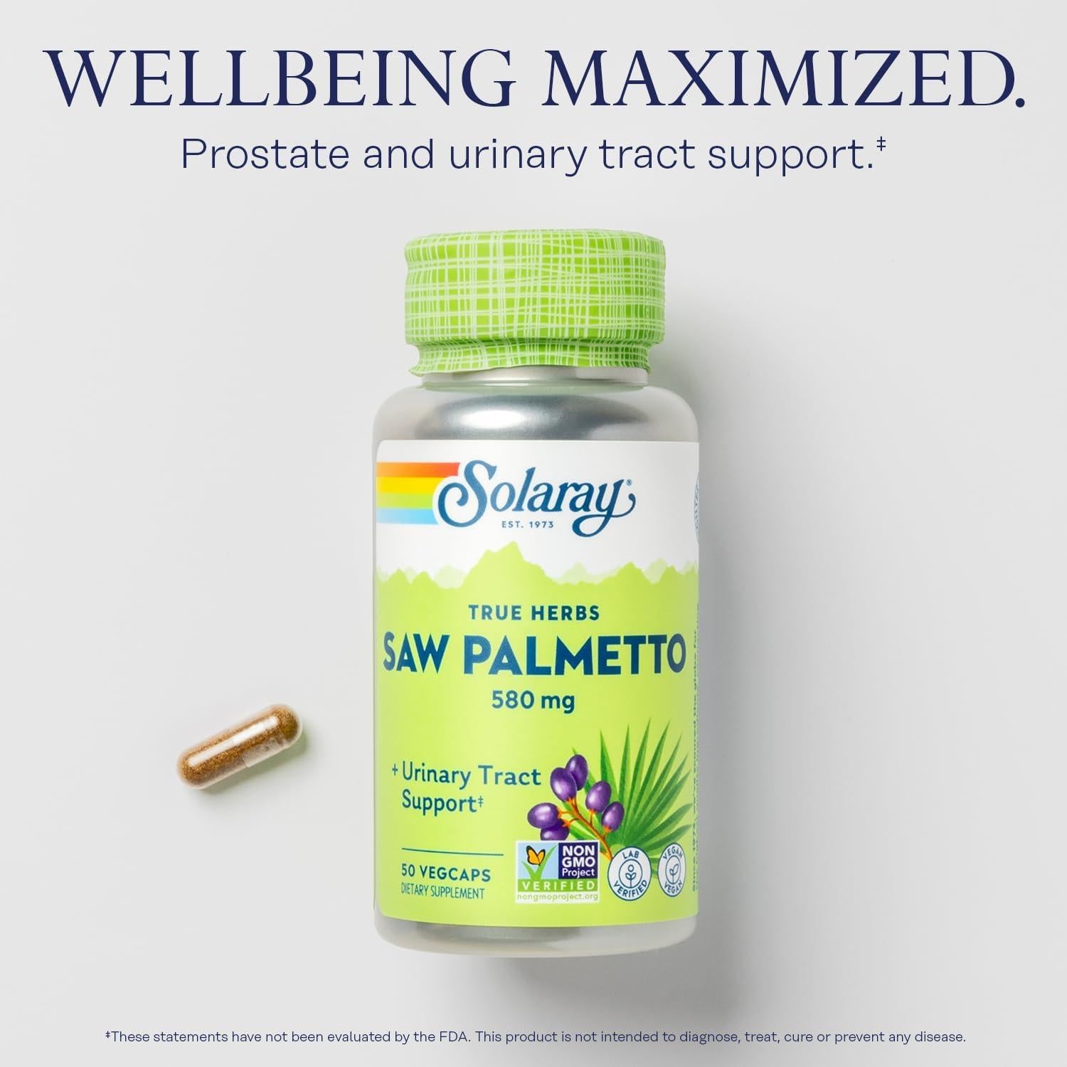 Solaray Saw Palmetto 580 mg - 50 VegCaps para Próstata