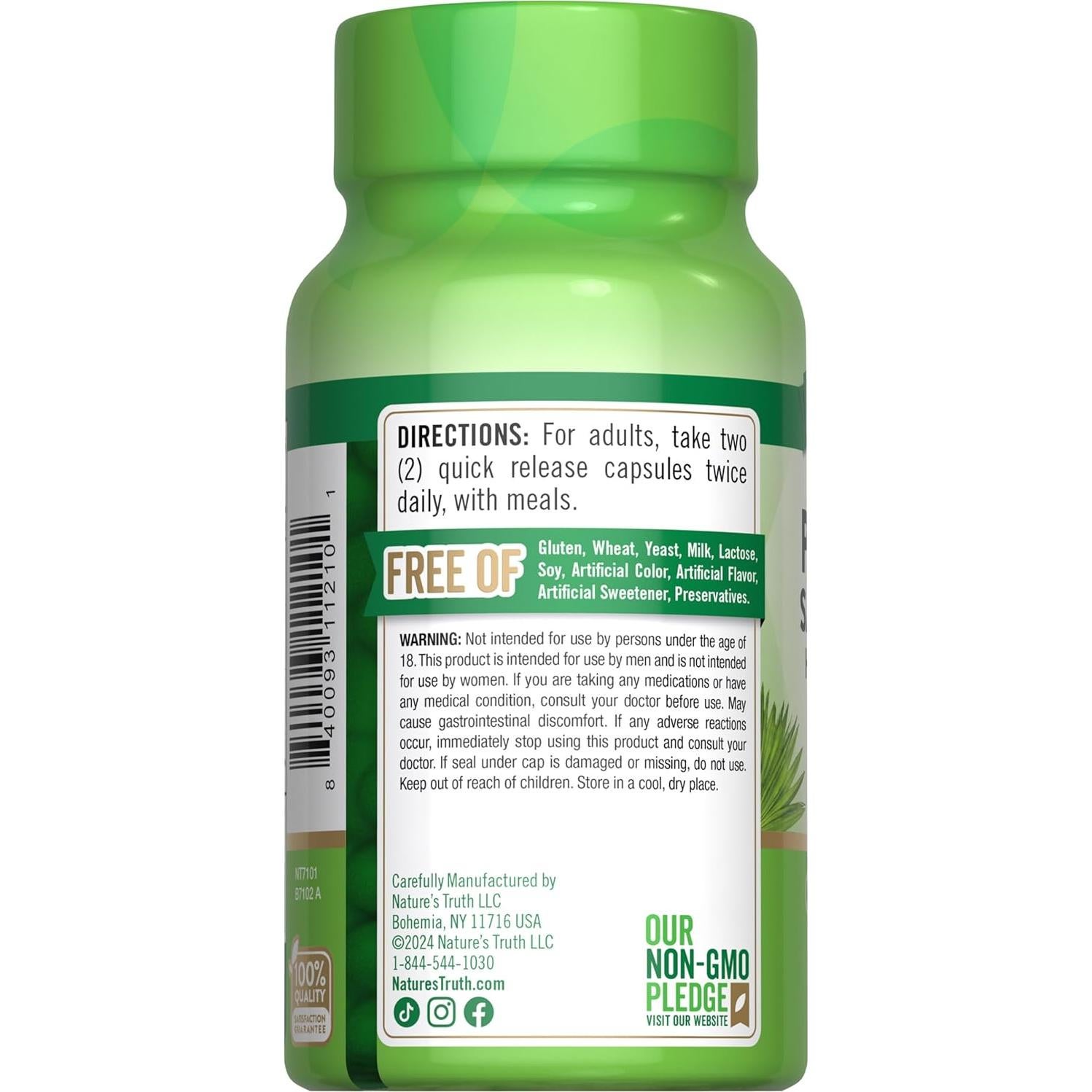 Suplemento Prostático Nature's Truth con Saw Palmetto 60 Cápsulas