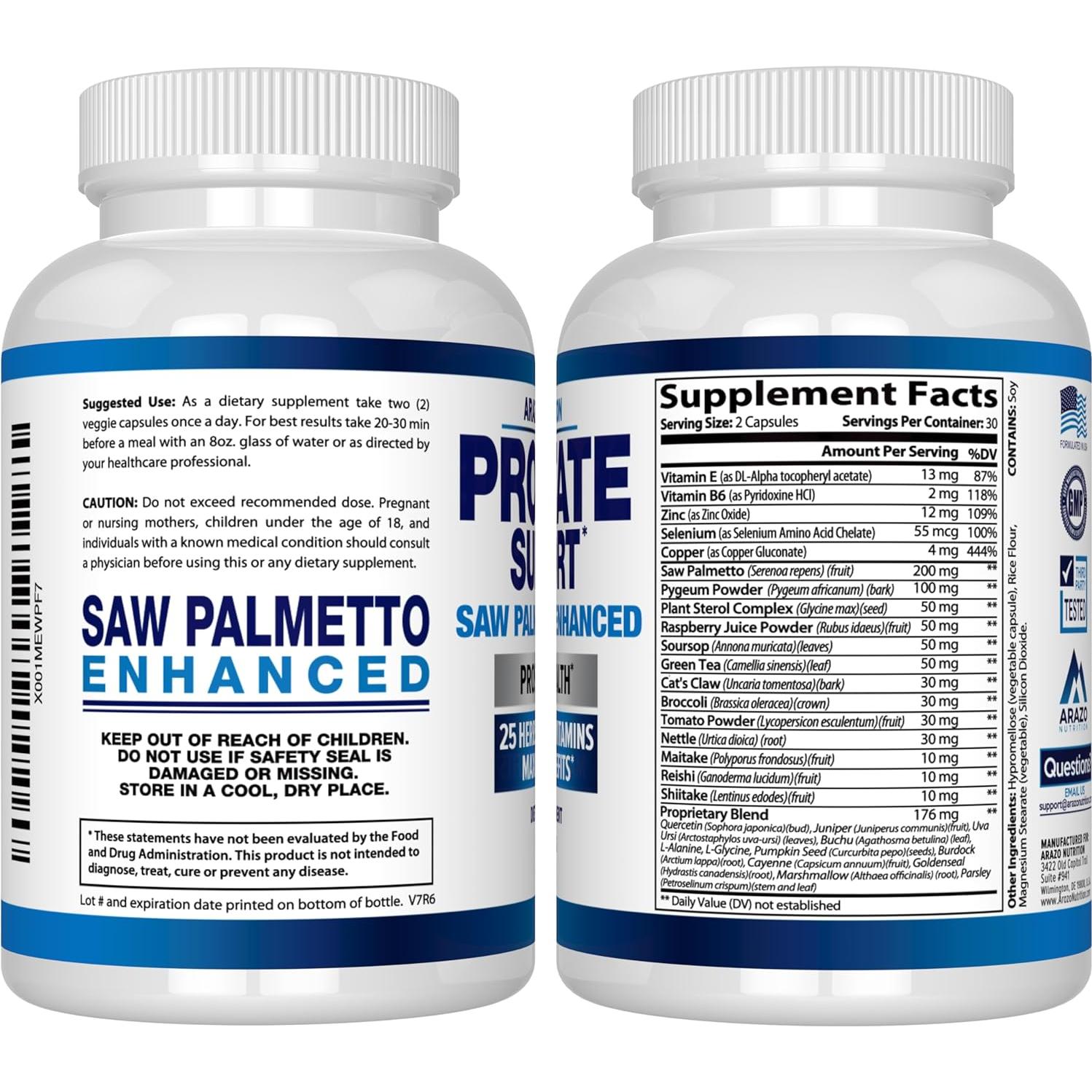Suplemento Prostate Arazo Nutrition - Saw Palmetto 30 Cápsulas