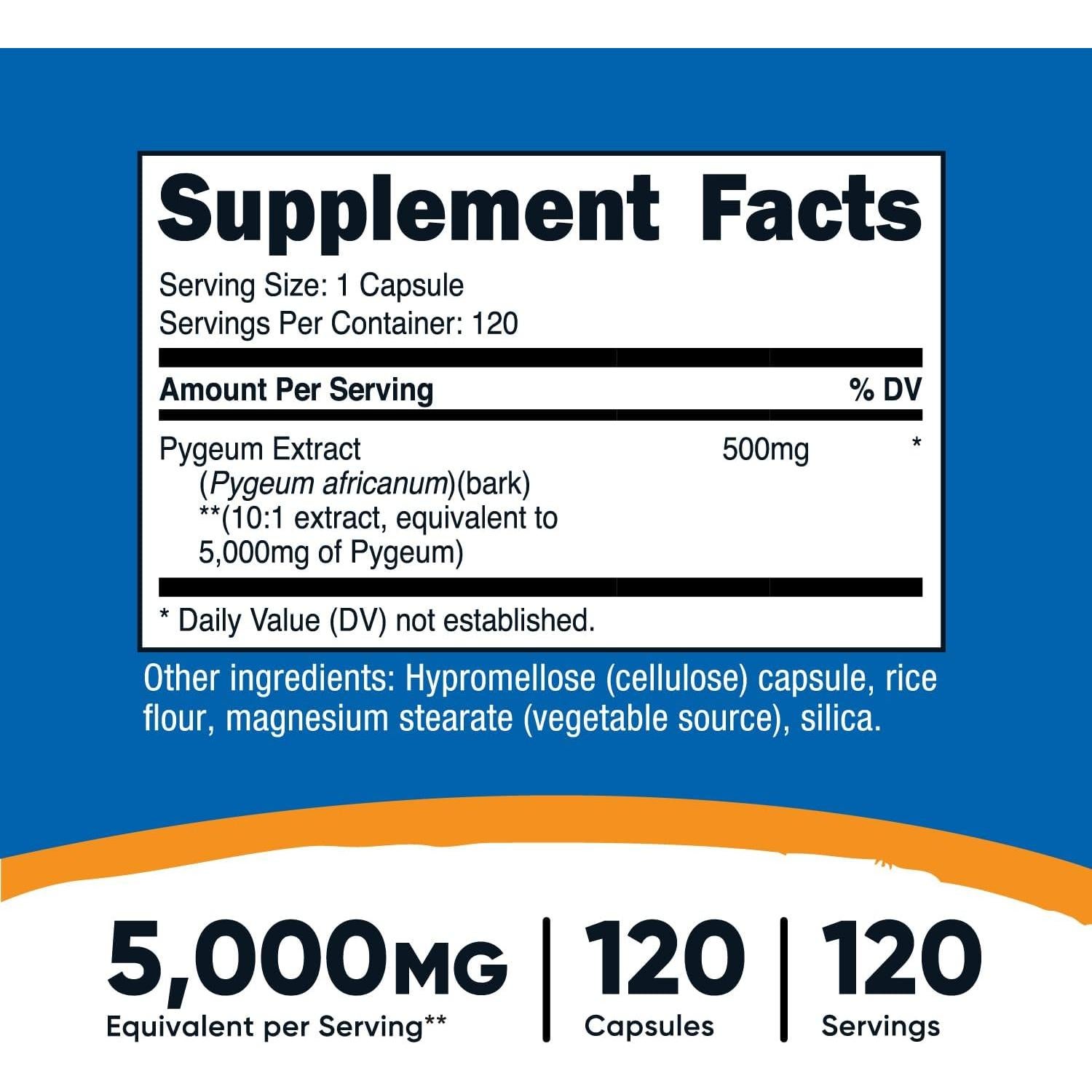 Extracto de Pygeum Nutricost 5000mg 120 Cápsulas Vegetales