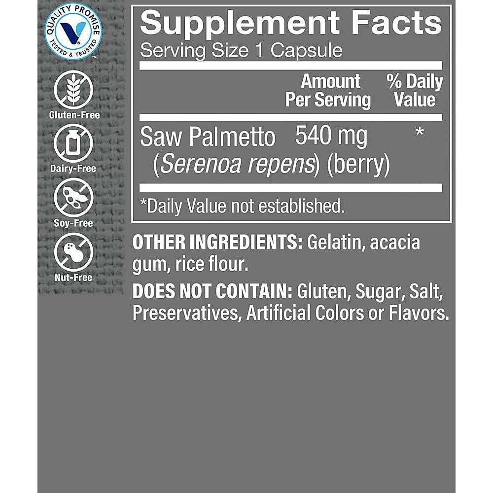 Saw Palmetto 540MG The Vitamin Shoppe 100 Cápsulas Salud Prostatica