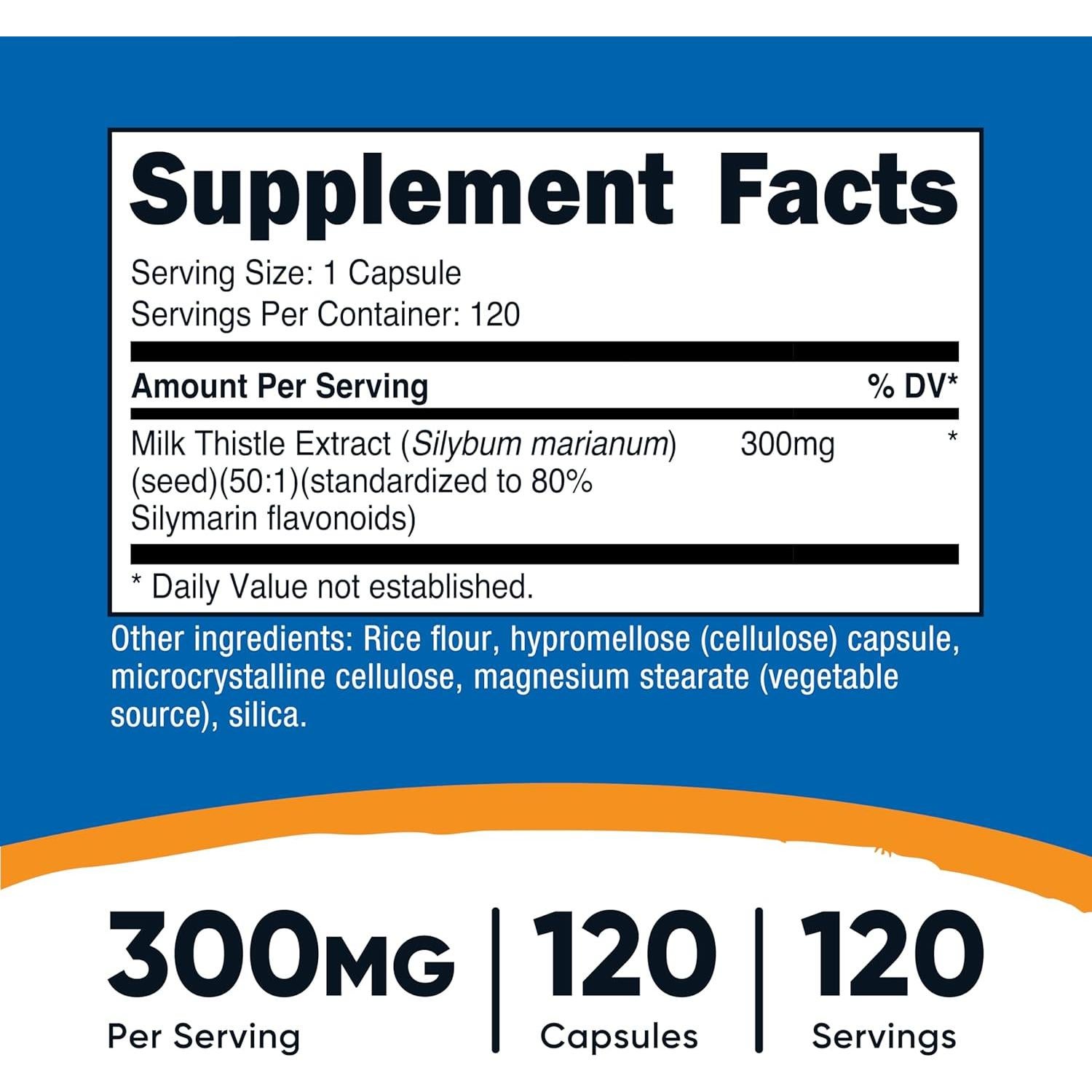 Cápsulas de Cardo Mariano Nutricost 300mg - 120 Cápsulas Veganas