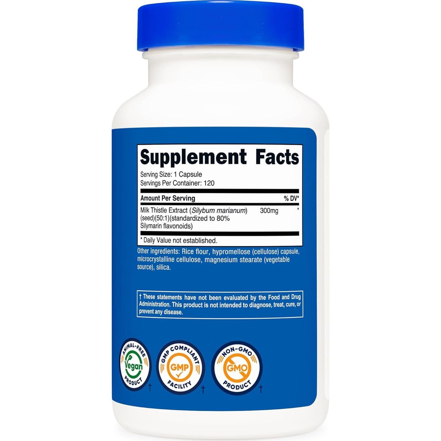 Cápsulas de Cardo Mariano Nutricost 300mg - 120 Cápsulas Veganas