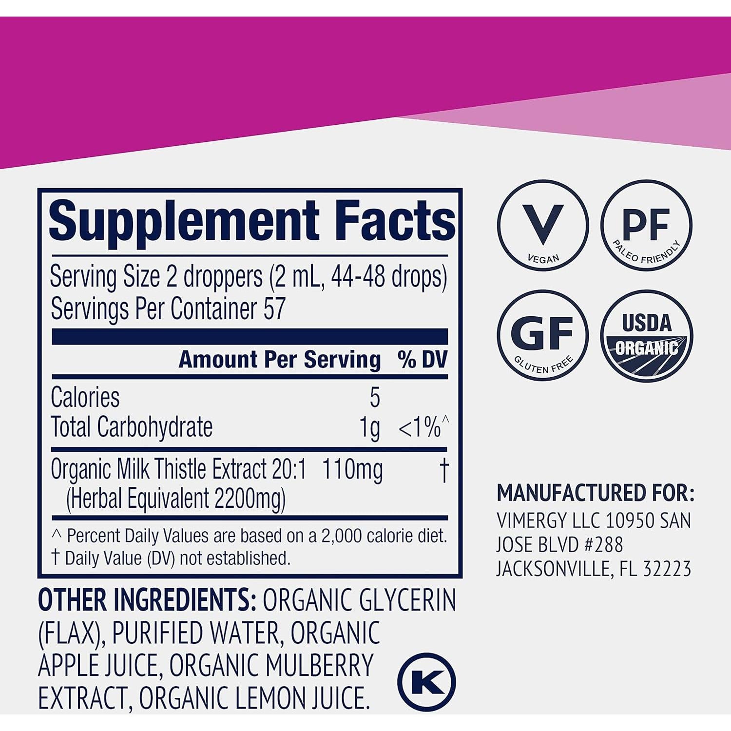 Vimergy Cardo Mariano Líquido Orgánico 115 mL - Apoyo Hepático