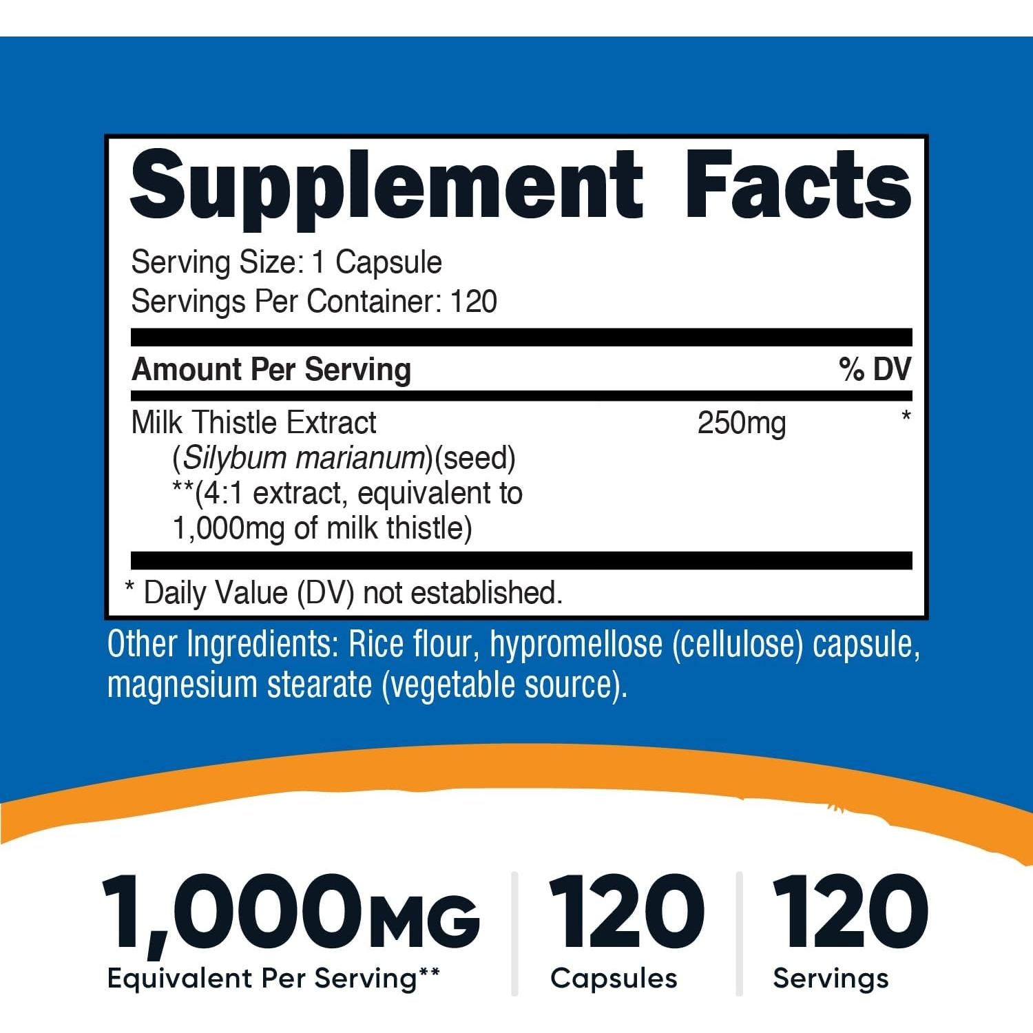 Nutricost Cardo Mariano 1000mg 120 Cápsulas Veganas Sin Gluten