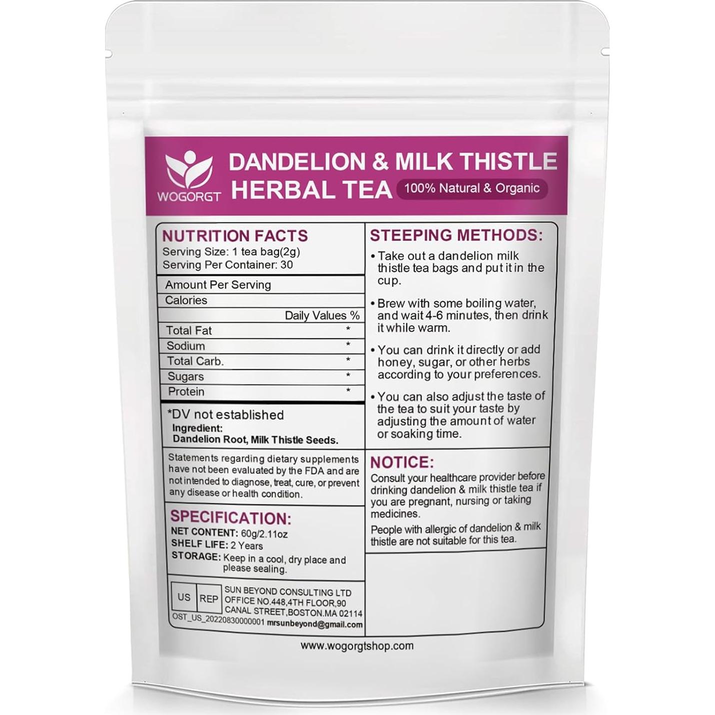 Té de Raíz de Diente de León y Cardo Lechoso WOGORGT - 30 Bolsitas