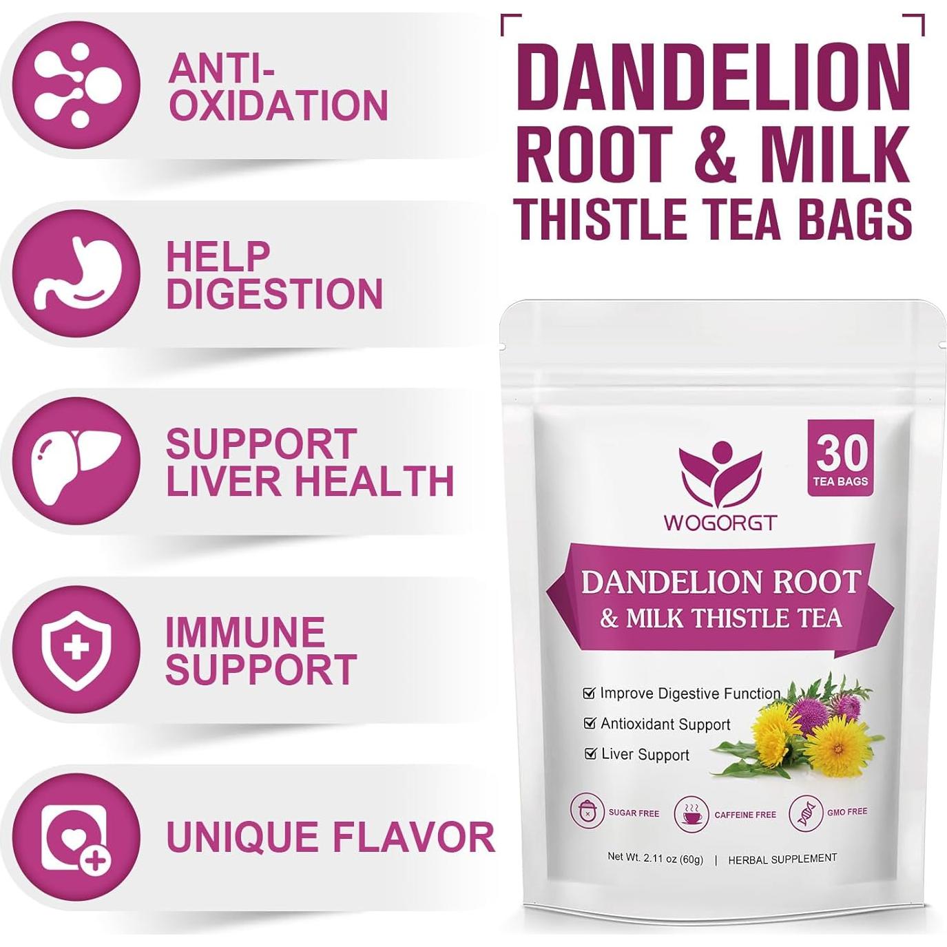 Té de Raíz de Diente de León y Cardo Lechoso WOGORGT - 30 Bolsitas