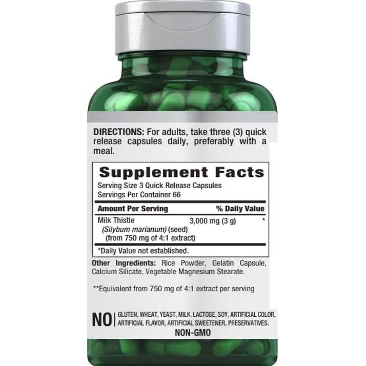 Suplemento de Cardo Mariano Piping Rock 3000mg 200 Cápsulas