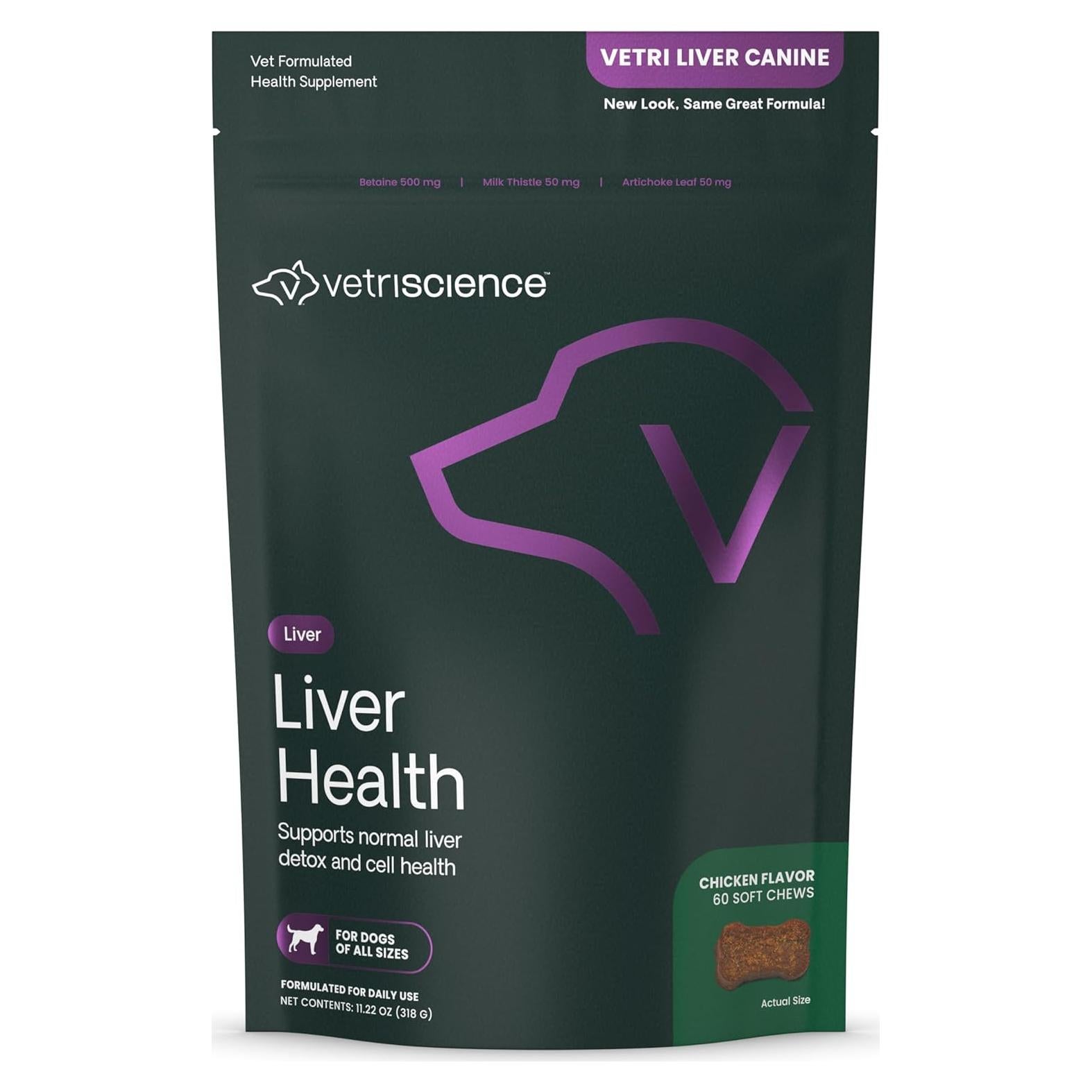 Suplemento Hepático VetriScience para Perros - 60 Masticables de Pollo