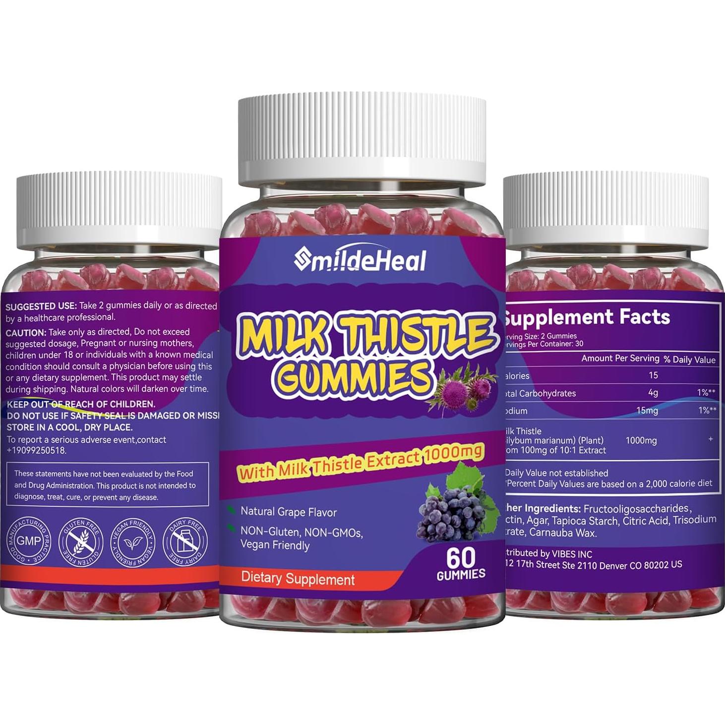 Gomitas de Cardo Mariano SmildeHeal 1000mg 60 Unidades Veganas