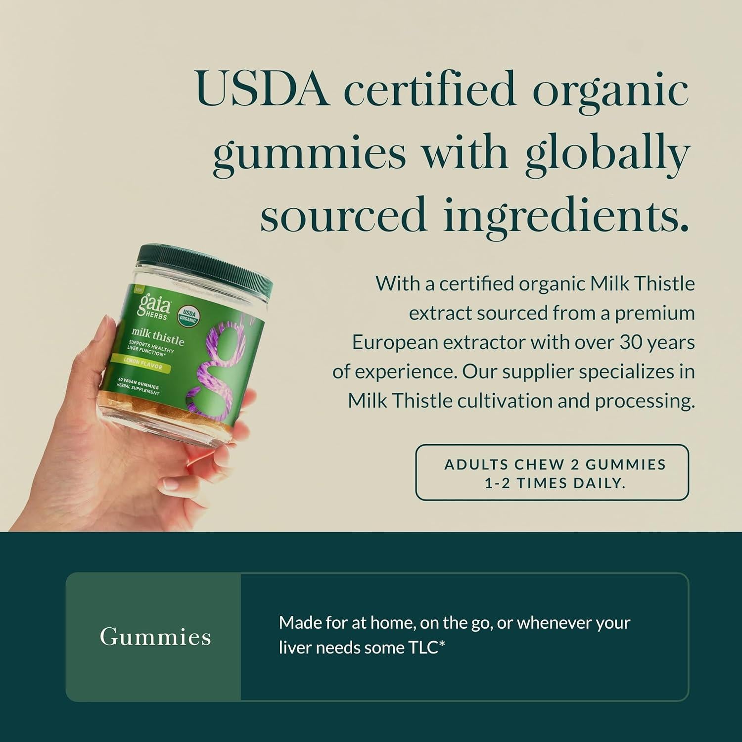 Gomitas de Cardo Mariano Gaia Herbs - 60 Gomitas Veganas Sabor Limón