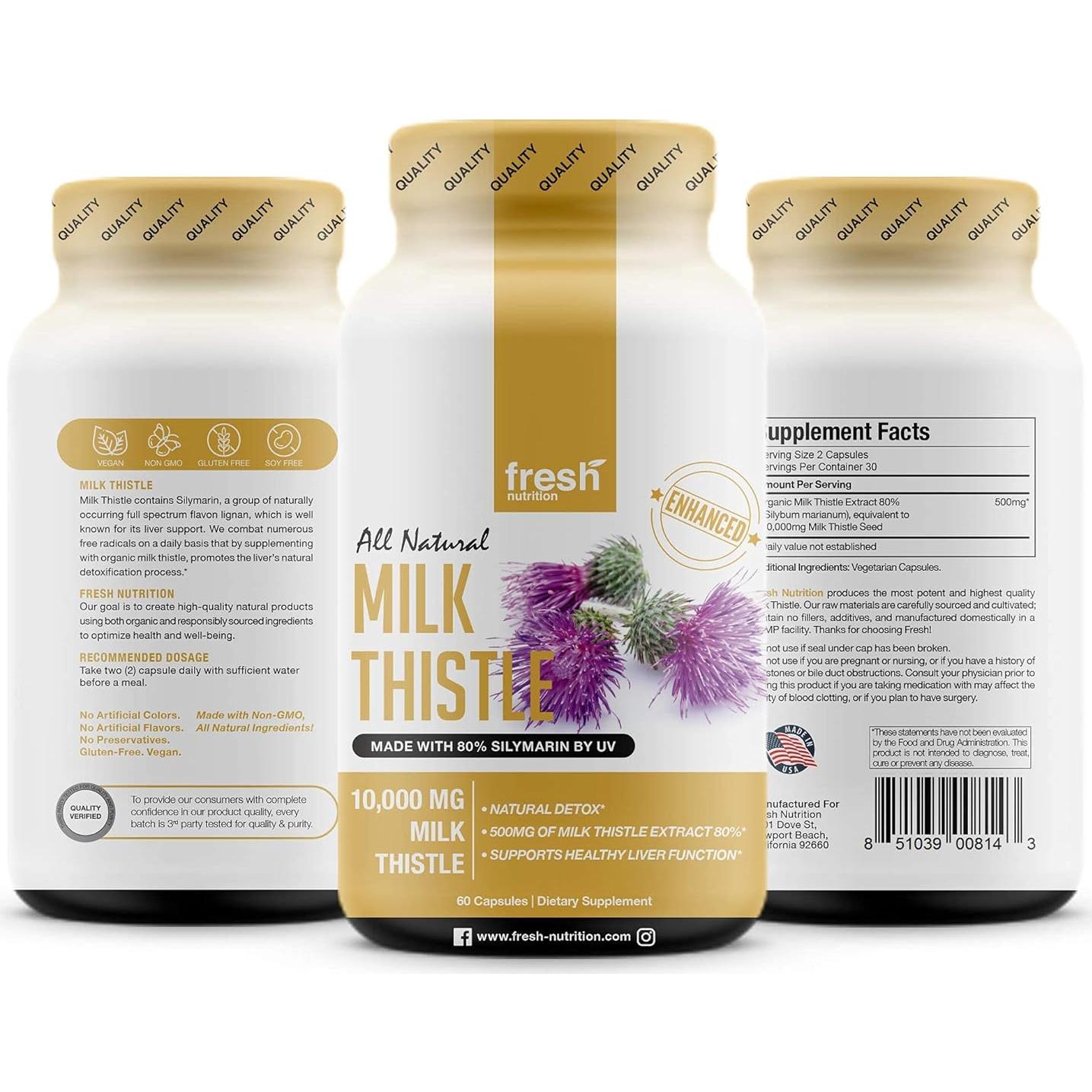 Cápsulas de Cardo Mariano Fresh Nutrition 10,000mg 120 Unidades