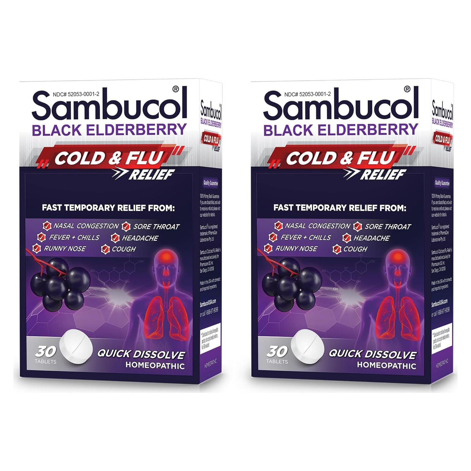 Tabletas de Alivio para Resfriados Sambucol - 30 Unidades