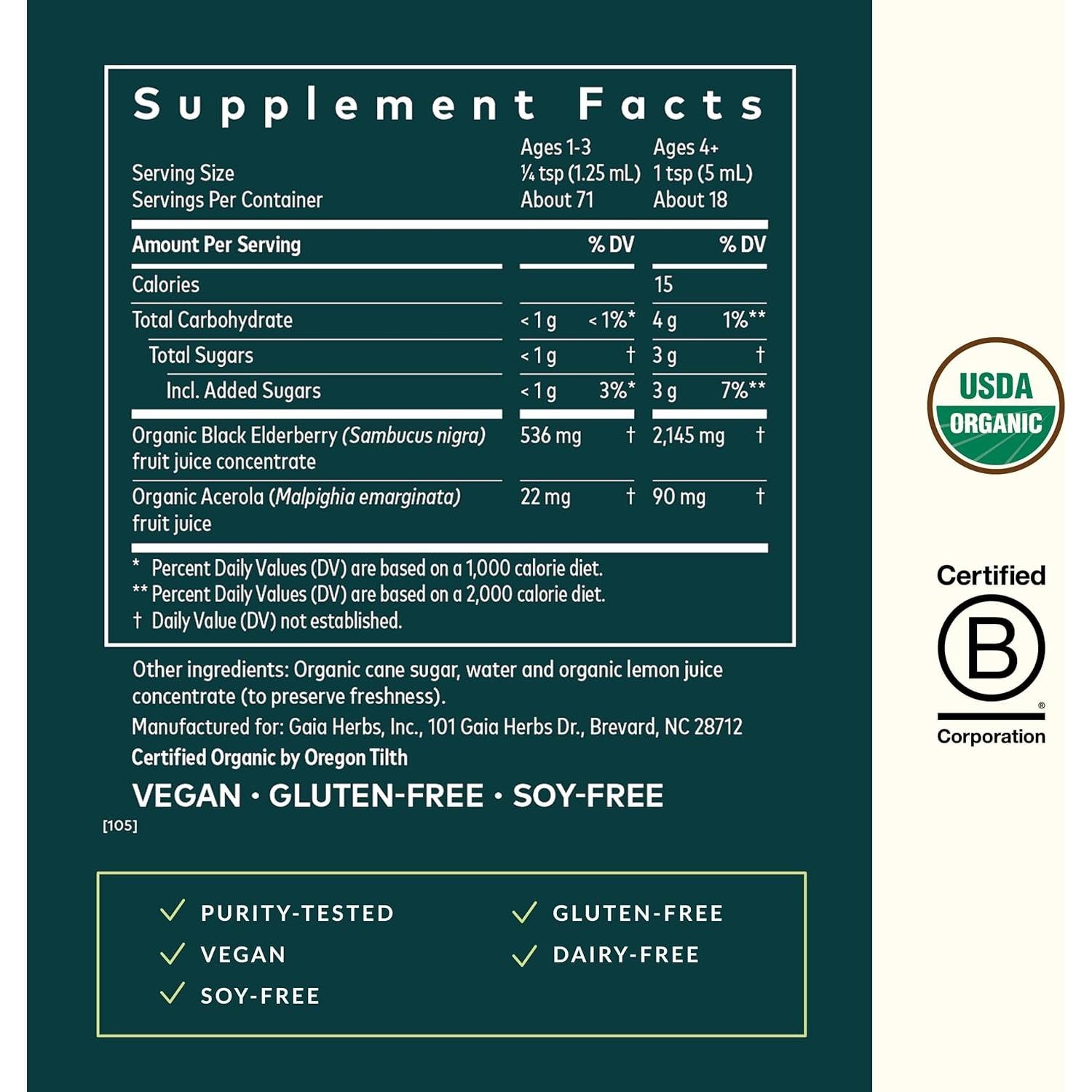 Jarabe de Saúco Negro Gaia Herbs 89 ml - Suplemento Inmunológico