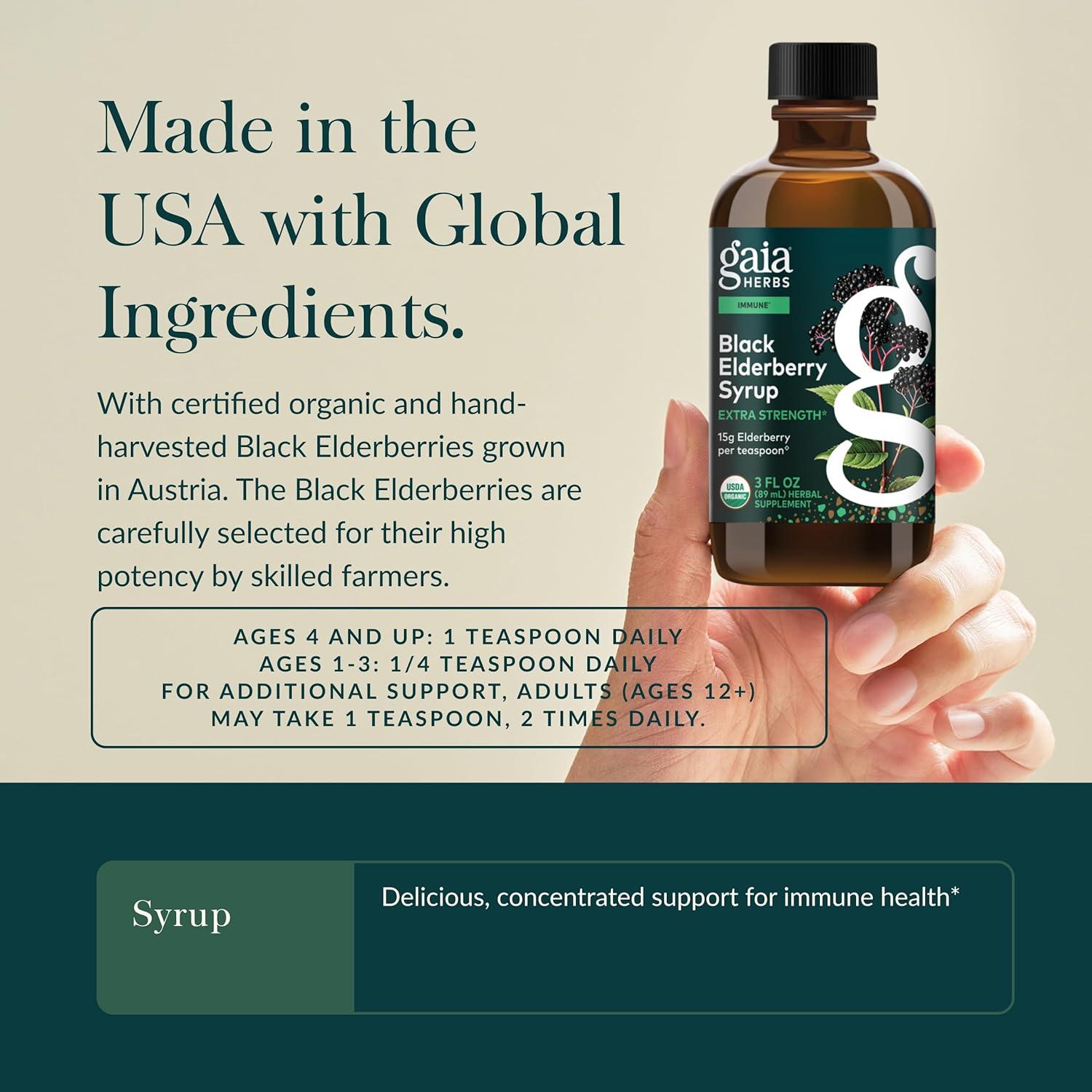 Jarabe de Saúco Negro Gaia Herbs 89 ml - Suplemento Inmunológico