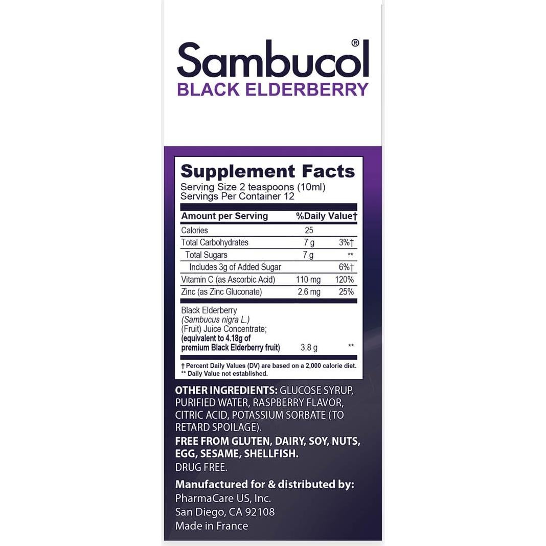 Jarabe de Saúco Negro Sambucol con Zinc y Vitamina C 118ml