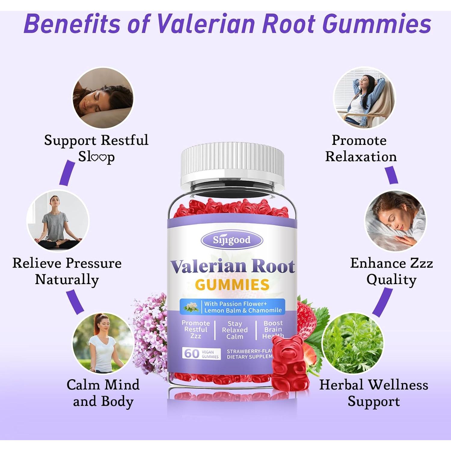 Gomitas de raíz de valeriana Sijigood 60 unidades sabor fresa