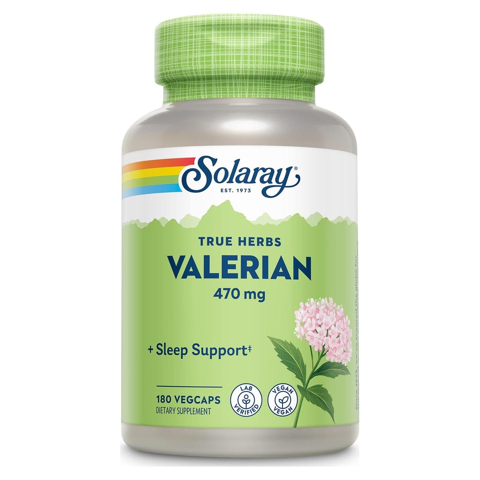Solaray Valerian Root - Natural Valerian Root Capsules for Adults and Kids, Herbal Supplement for Support, 470 mg Per Pill - 180 Vegan Capsules