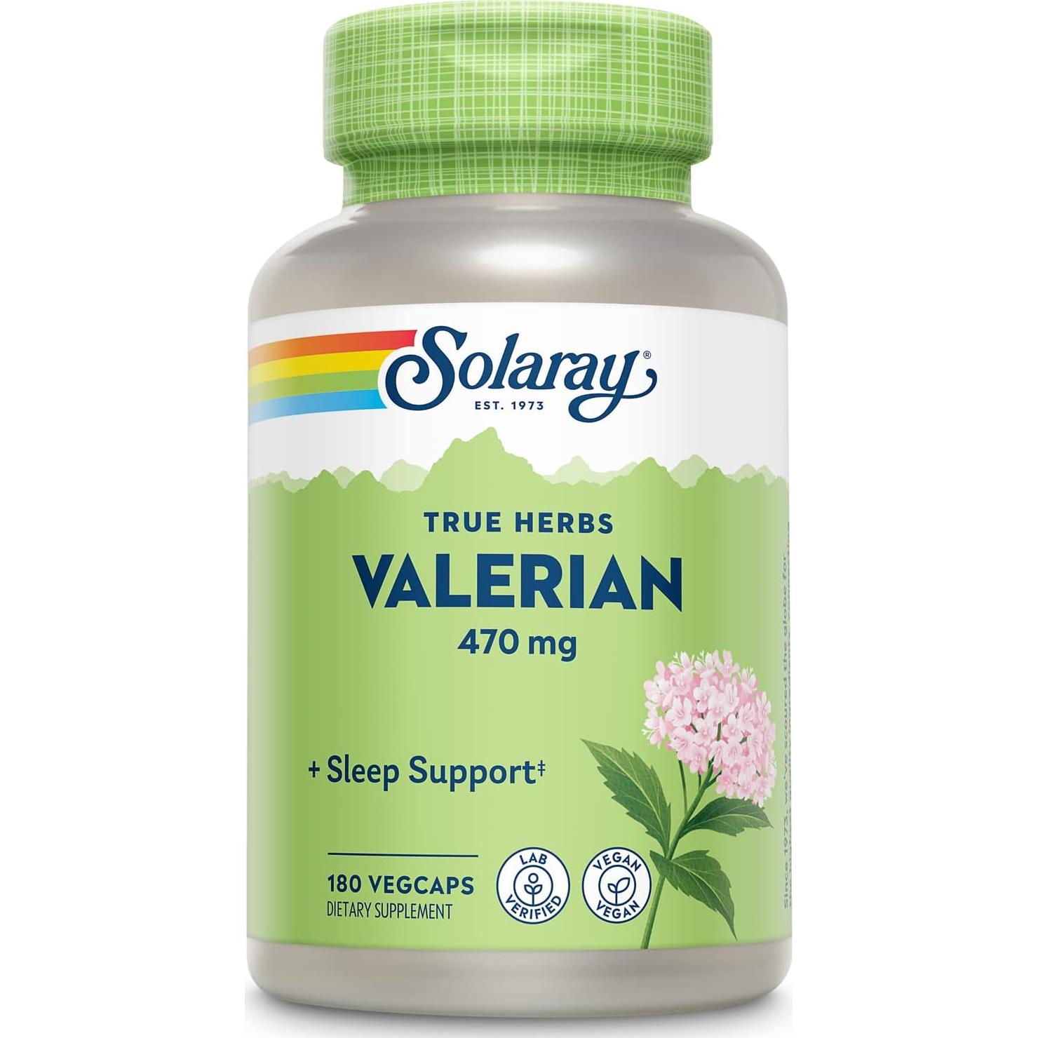 Solaray Valerian Root - Natural Valerian Root Capsules for Adults and Kids, Herbal Supplement for Support, 470 mg Per Pill - 180 Vegan Capsules