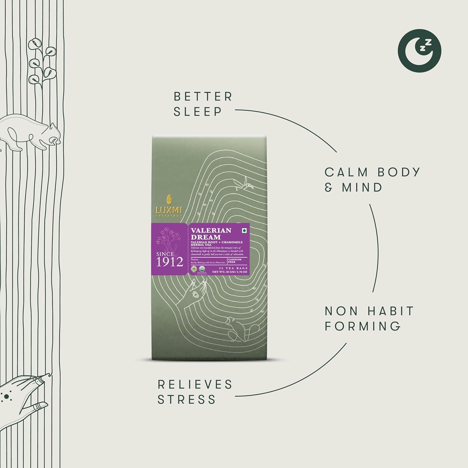 Té de raíz de valeriana orgánico Luxmi Estates 25 bolsas