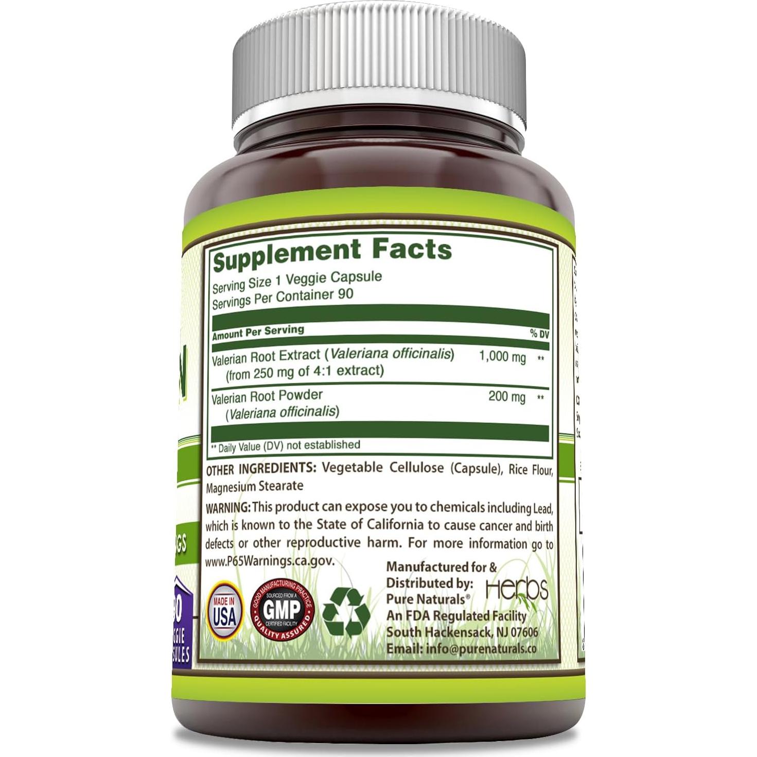 Suplemento de Valeriana Pure Naturals 1200 Mg 90 Cápsulas
