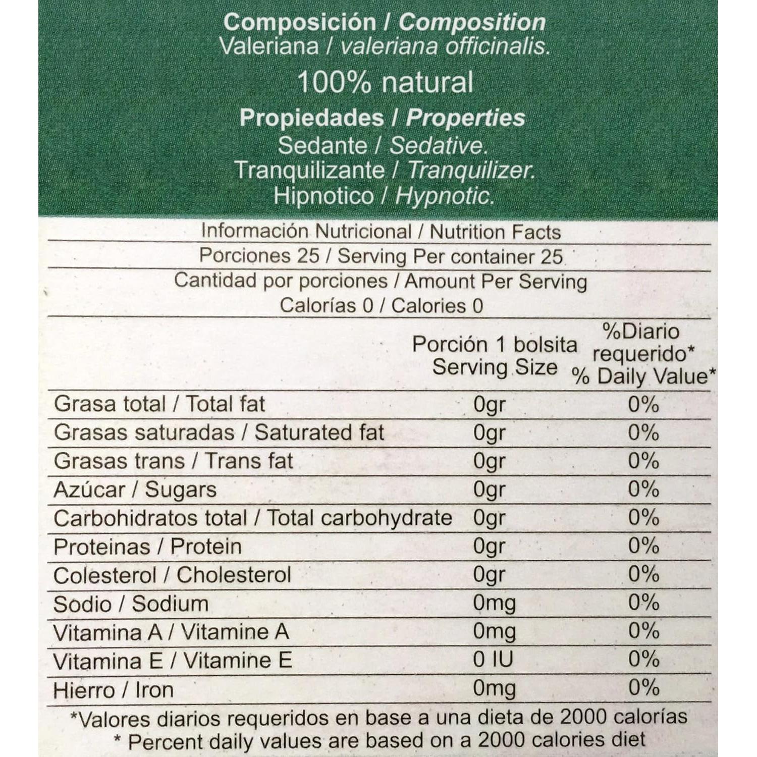 Té de Valeriana 100% Natural FabSaa - 50 Bolsas