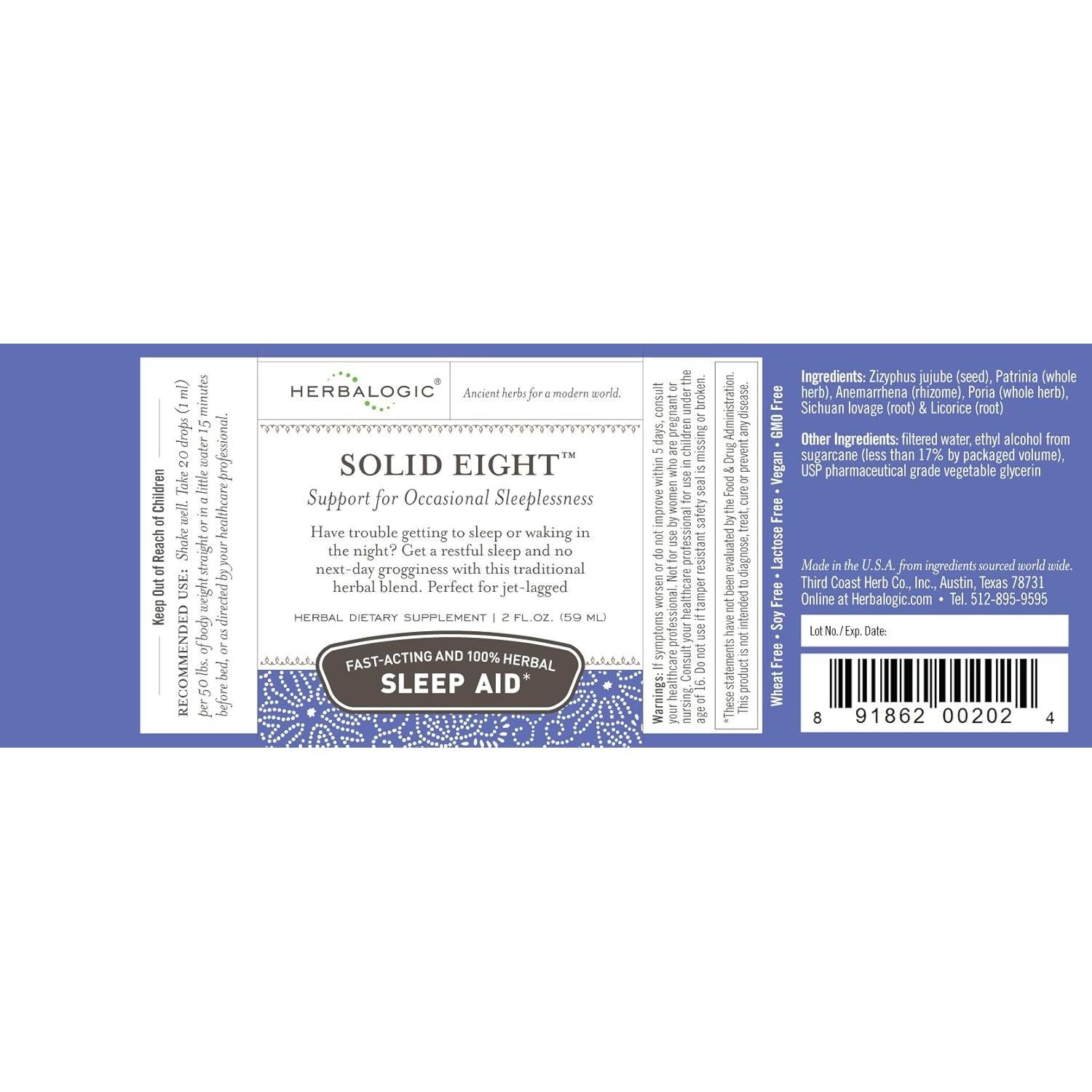 Gotas de Hierbas Líquidas Solid Eight 59.15 ml - Sueño Natural Sin Somnolencia