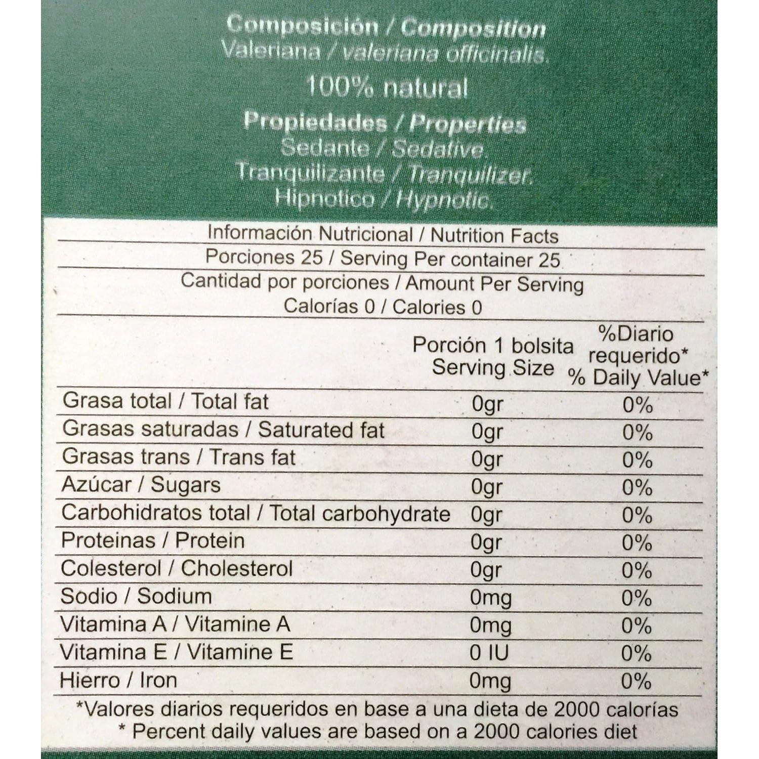 Té de Valeriana 100% Natural - 25 Bolsitas - Infusión Calmante