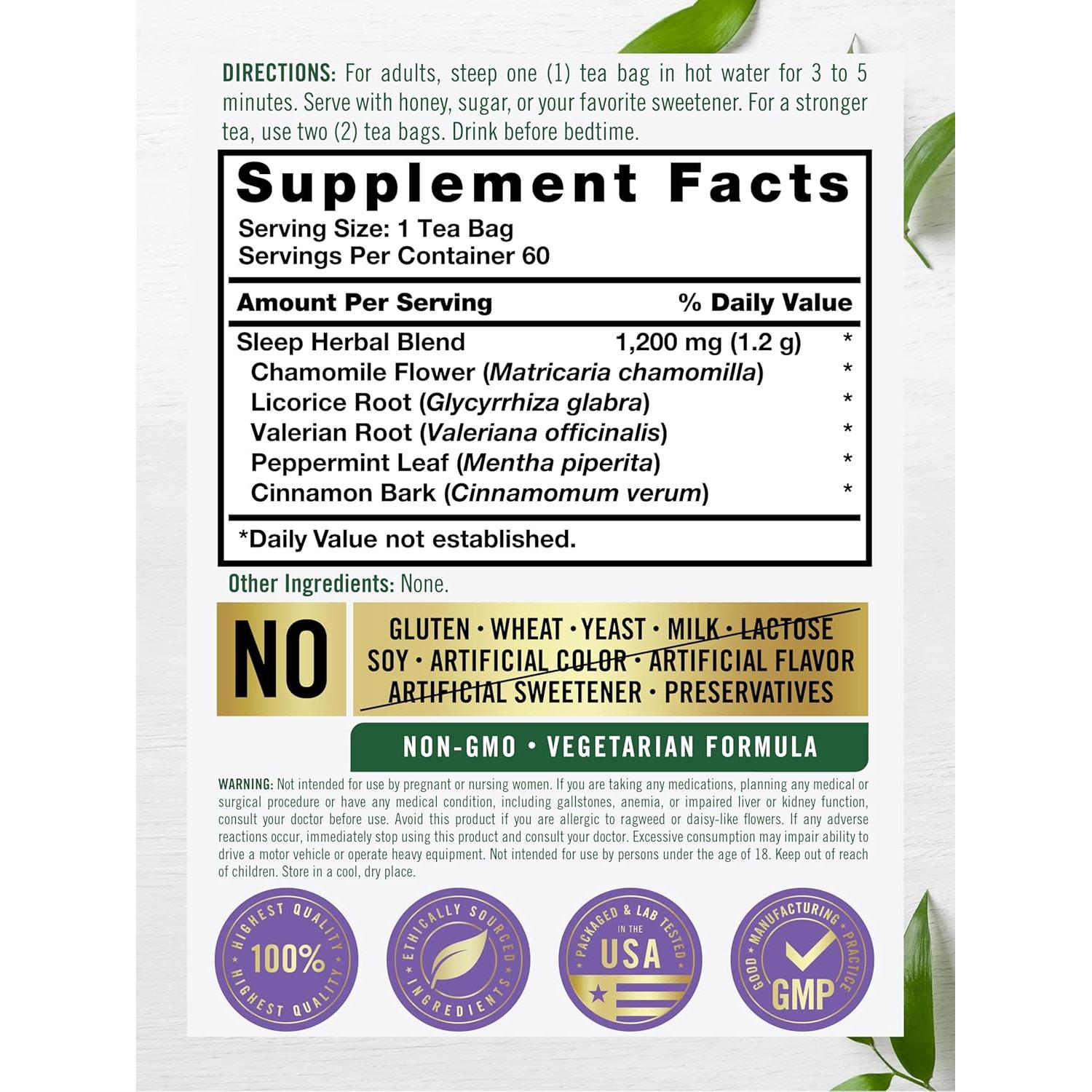 Té para Dormir Carlyle | 60 Bolsas | Sin Cafeína | Mezcla Herbal