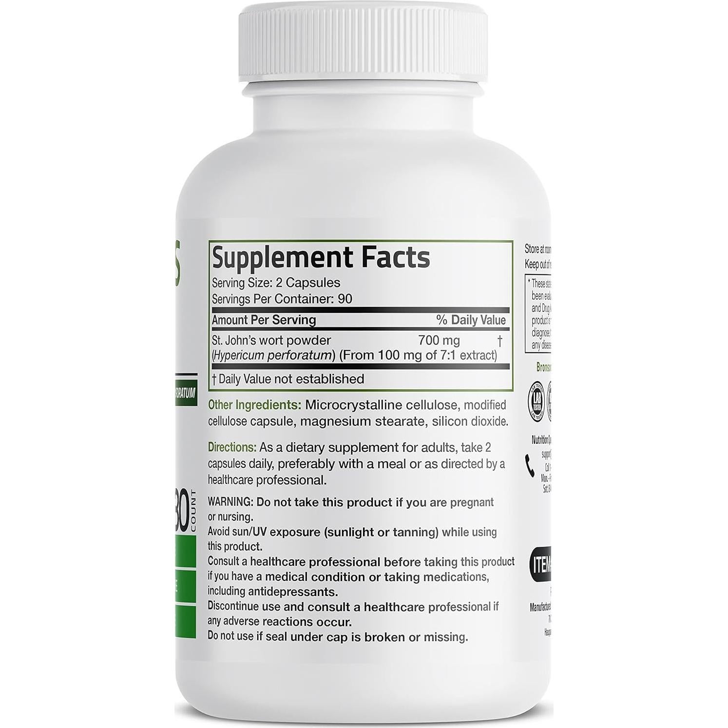 Bronson Hierba de San Juan 700 MG 180 Cápsulas Vegetarianas