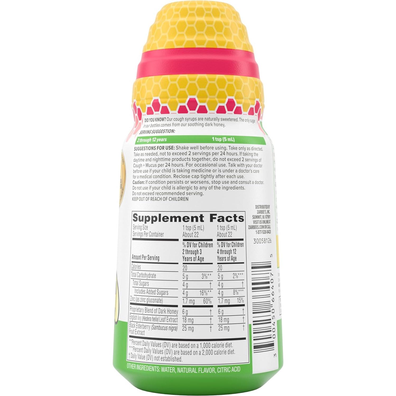 Jarabe para la tos Zarbee para niños 2+ Miel y Mucosidad 118 ml