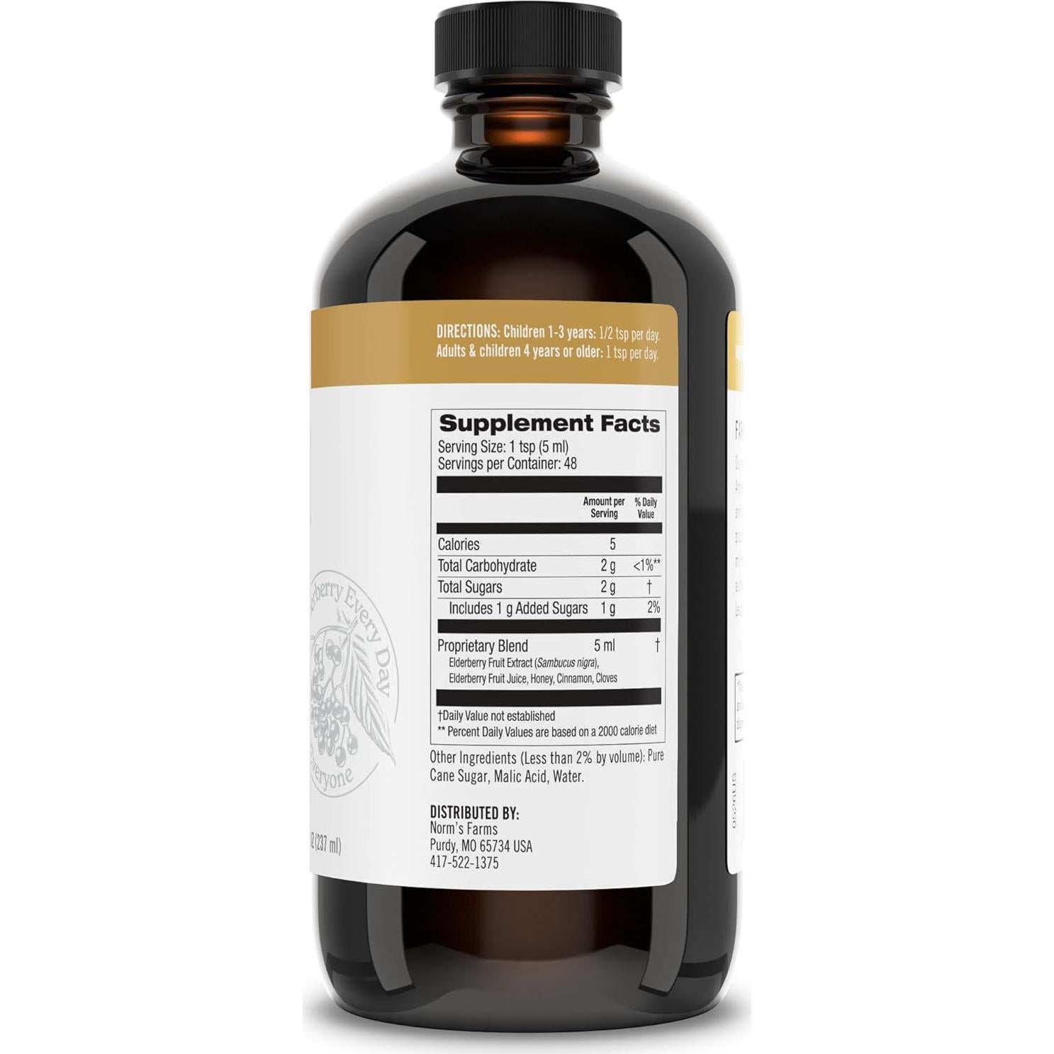 Jarabe de Saúco Negro Norm's Farms 227 g - Sin Alcohol, Vegano