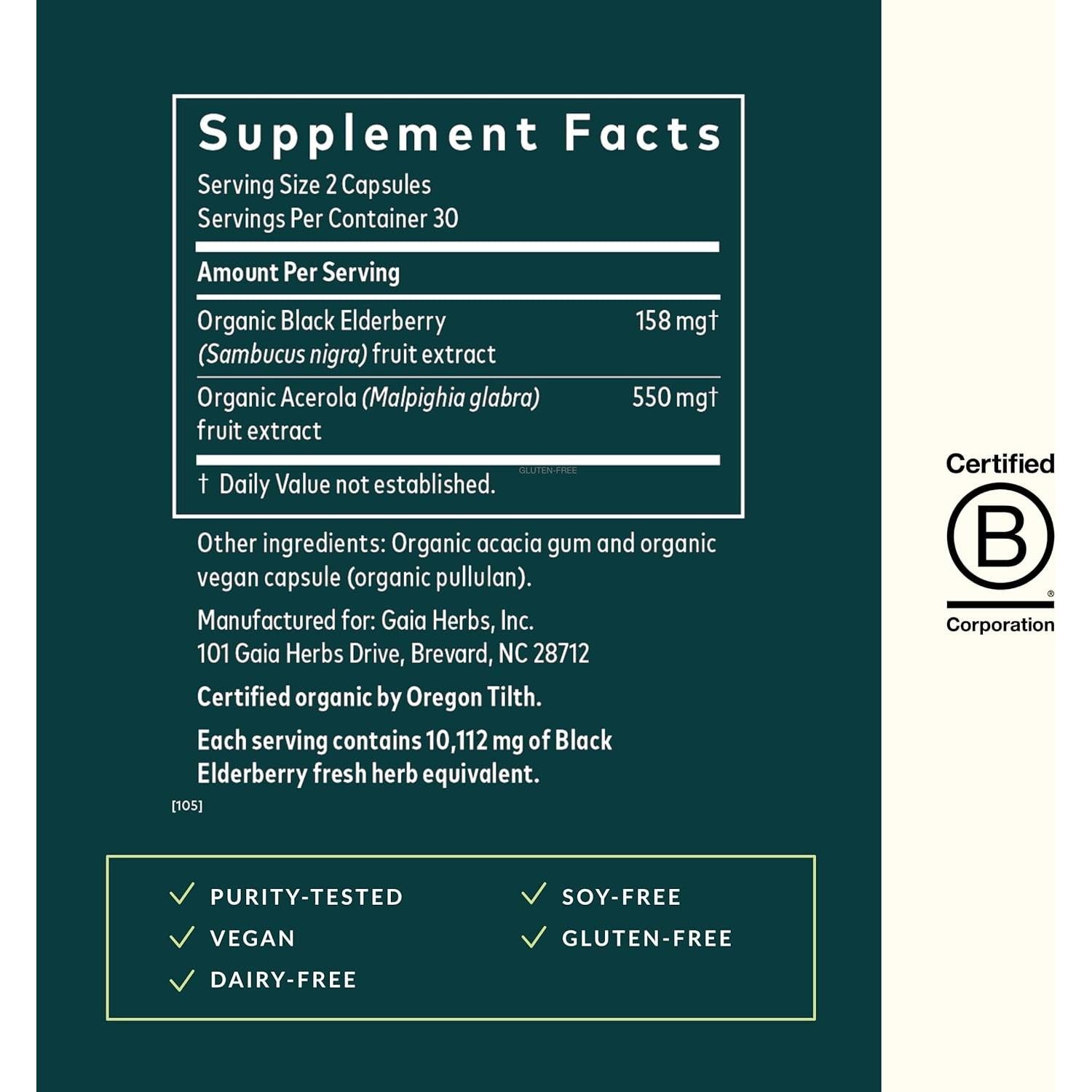 Suplemento Inmunológico Gaia Herbs Saúco Negro 60 Cápsulas