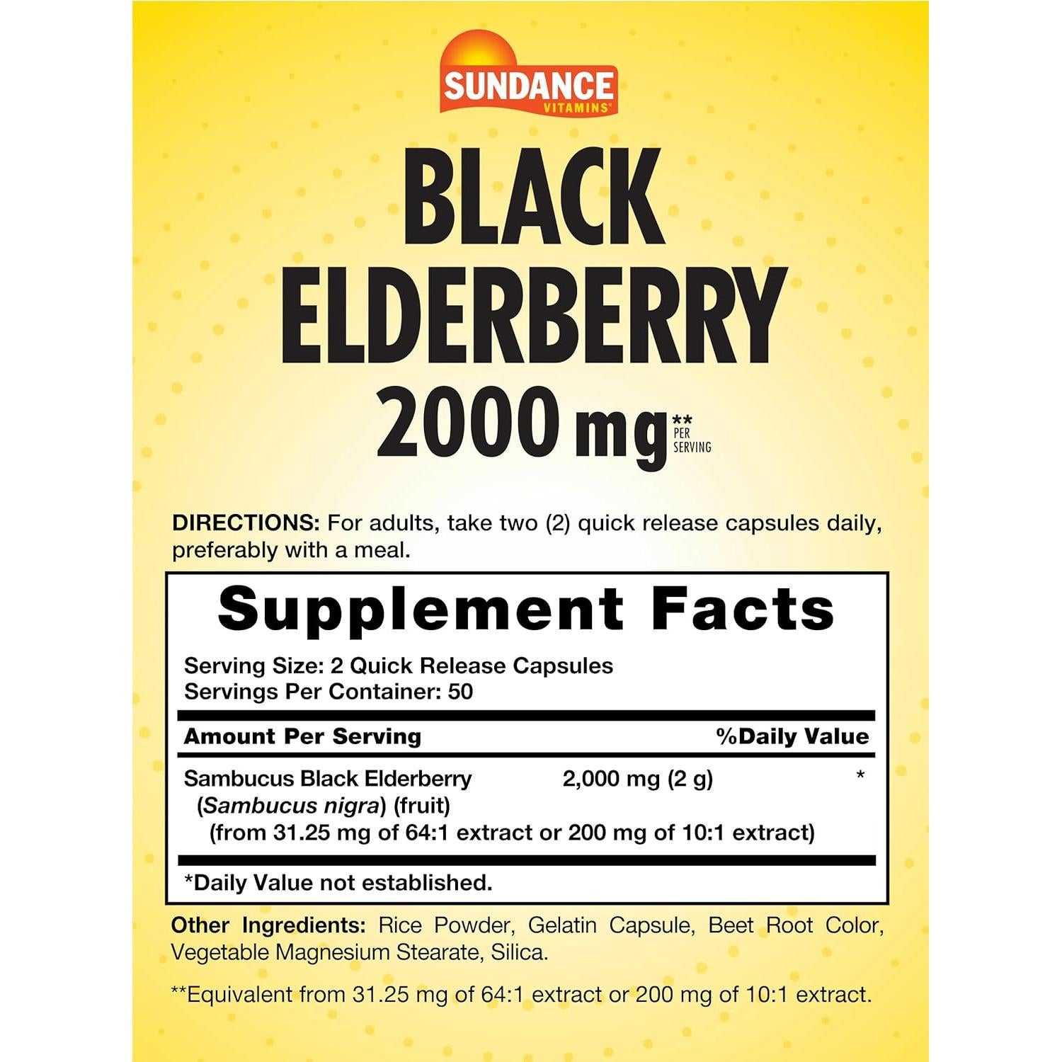 Cápsulas de Saúco Negro Sambucus Sundance 2000mg 100 Unidades