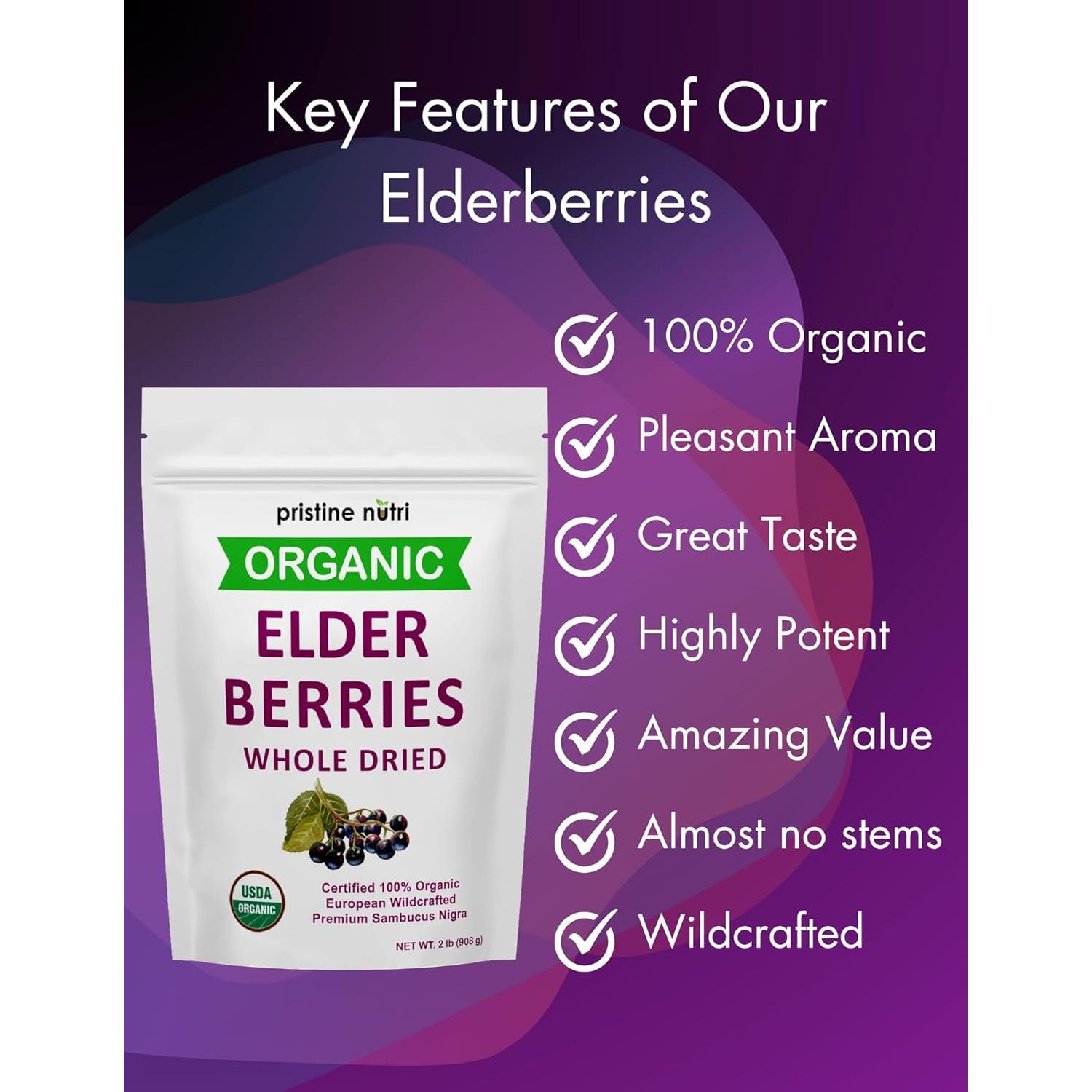 Baya de Saúco Orgánica Secas Pristine Nutri 907 g - Antioxidantes