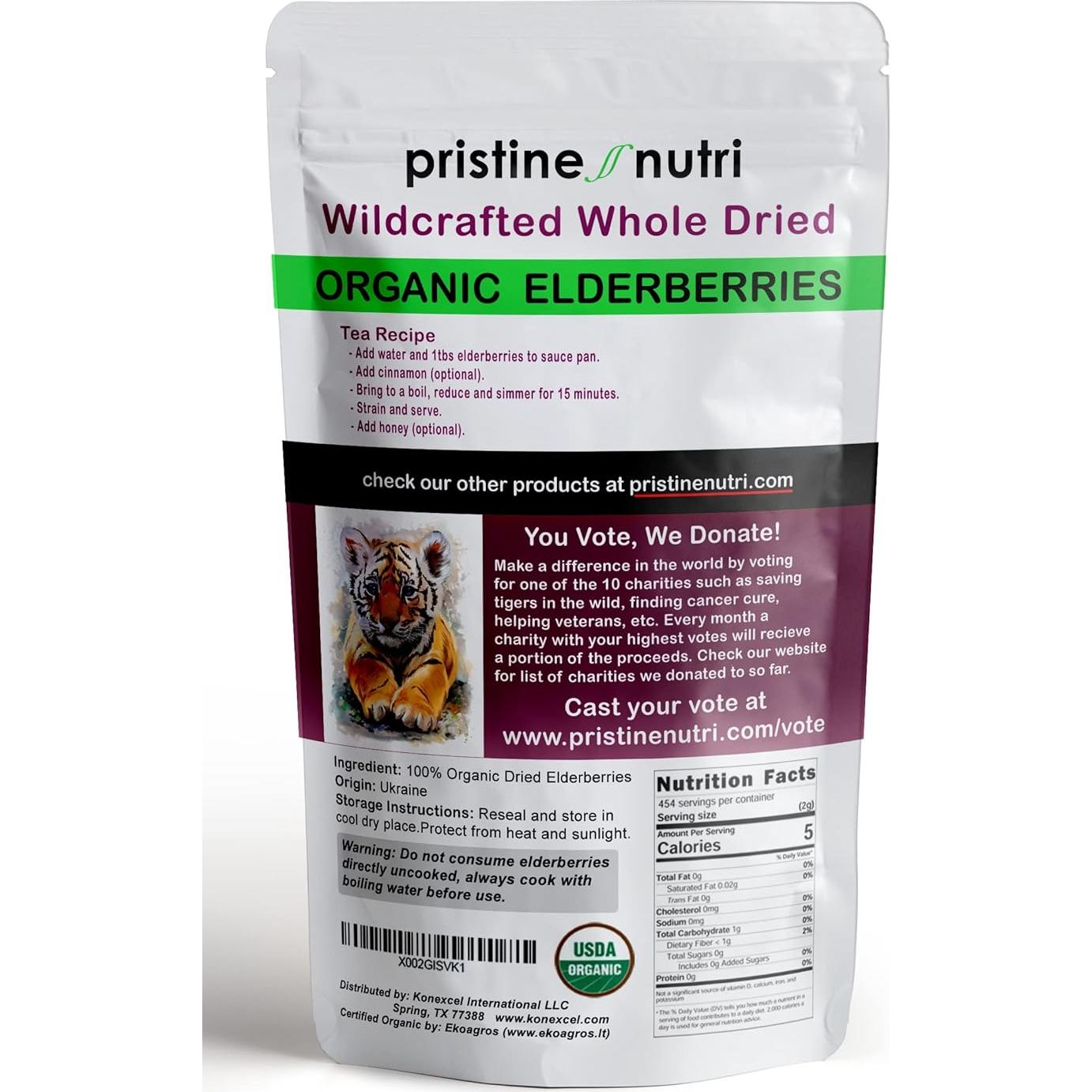 Baya de Saúco Orgánica Secas Pristine Nutri 907 g - Antioxidantes