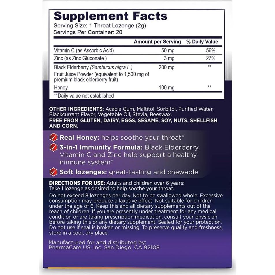 Pastillas de Saúco Negro Sambucol con Miel y Zinc - 20 Unidades