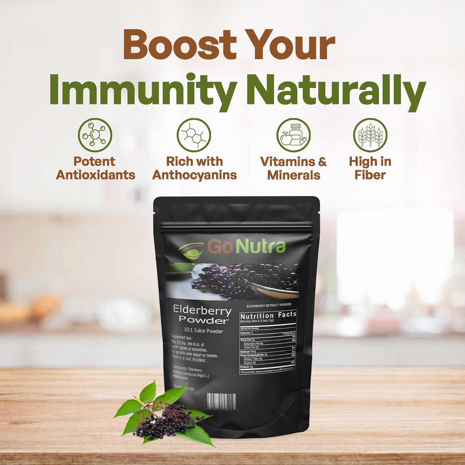 Polvo de Saúco Negro Go Nutra 0.45 kg 10:1 Extracto Inmunológico