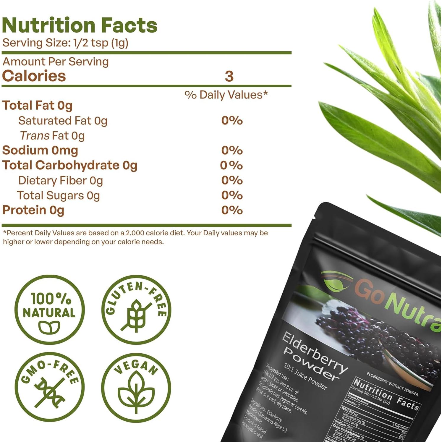 Polvo de Saúco Negro Go Nutra 0.45 kg 10:1 Extracto Inmunológico