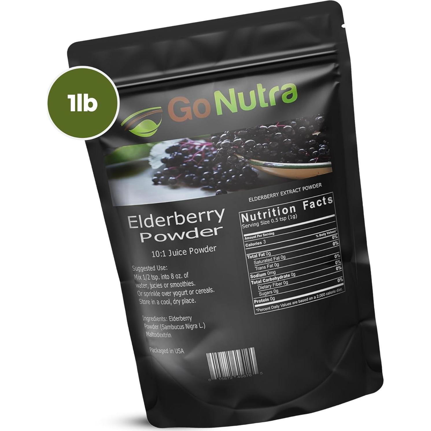 Polvo de Saúco Negro Go Nutra 0.45 kg 10:1 Extracto Inmunológico