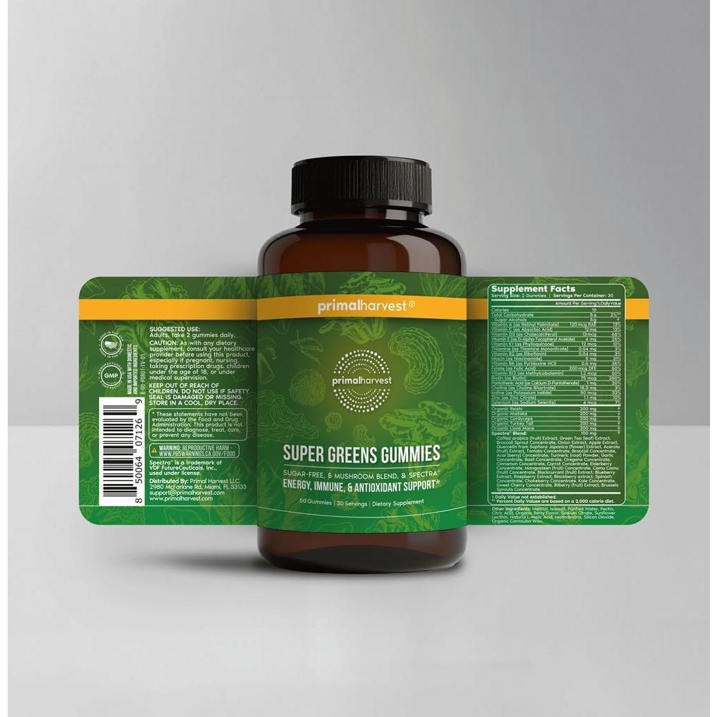 Gomitas Super Verdes Primal Harvest 60 Unidades Sabor Frutilla